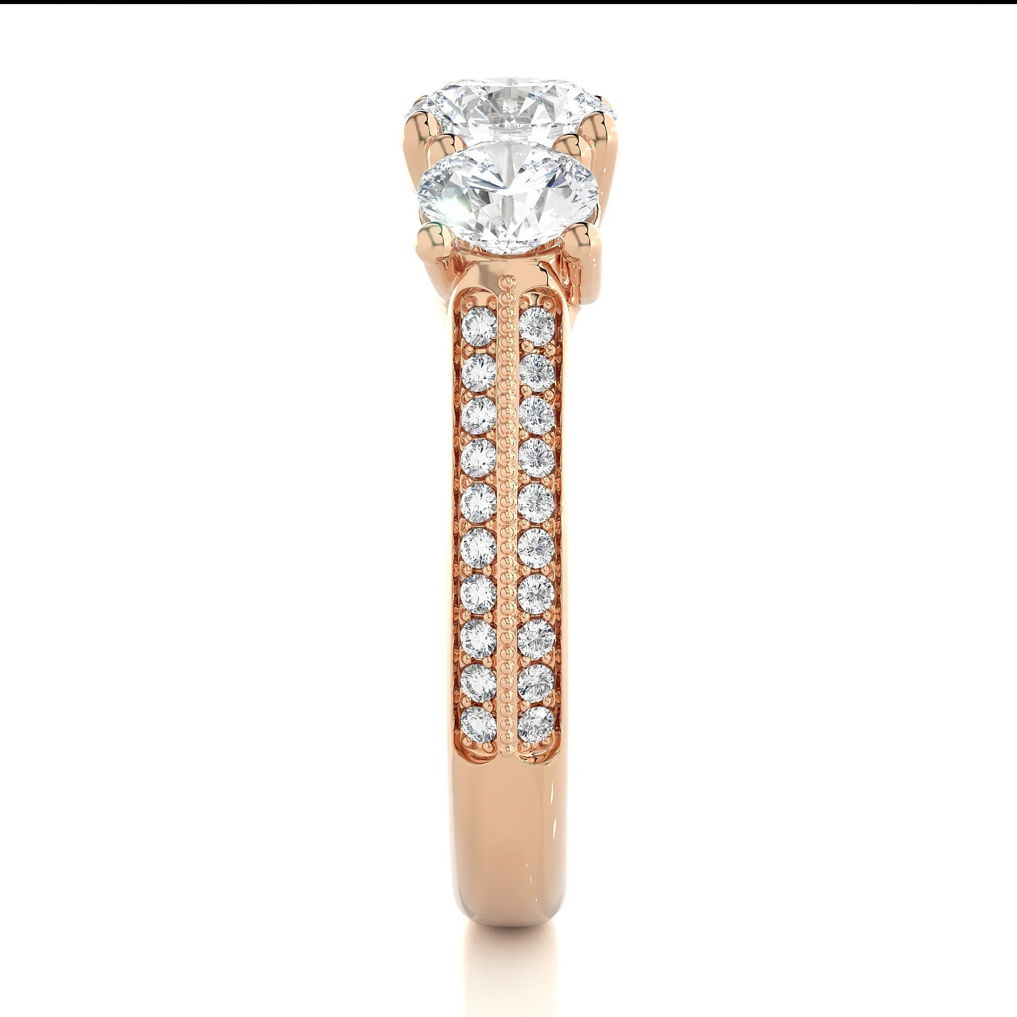 IGI Certified Round Three-Stone Engagement Ring – EF VS/SI Lab-Grown Diamonds with Pave Setting in 14K Real Gold – Perfect Wedding or Anniversary Gift