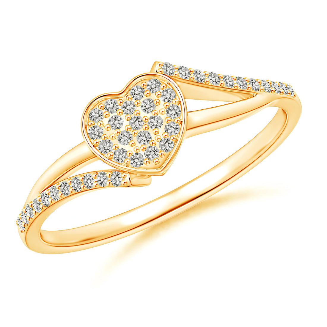 Composite Heart Ring, Lab Created Diamond, Wedding Band, Woman's Half Eternity Wedding Ring, 14K Solid Yellow Gold