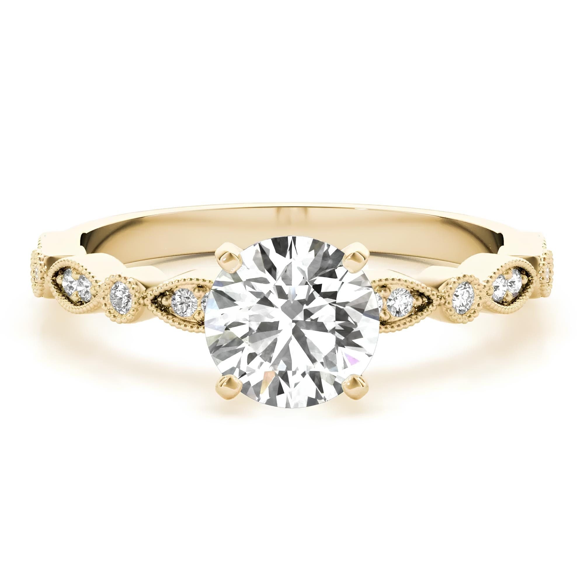 Delicate Milgrain Vintage Engagement Ring – IGI Certified EF VS/SI Lab-Grown Diamond Solitaire | 14K Gold or Platinum Wedding Ring Gift