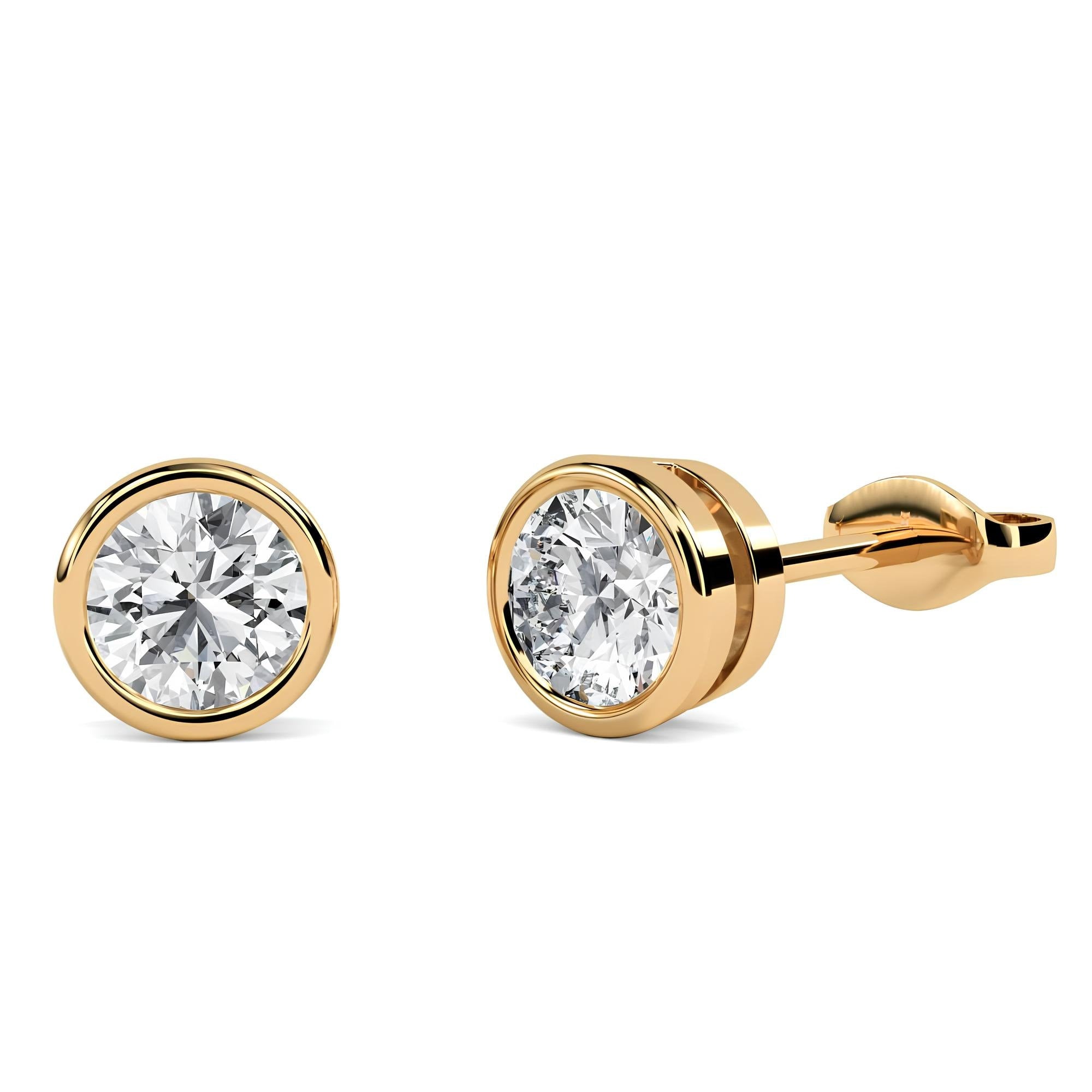 0.25–4.00 Ct Round Cut EF VS/SI Lab-Grown Diamond Bezel Stud Earrings 14K Gold Wedding Earrings Valentine’s & Anniversary Gift