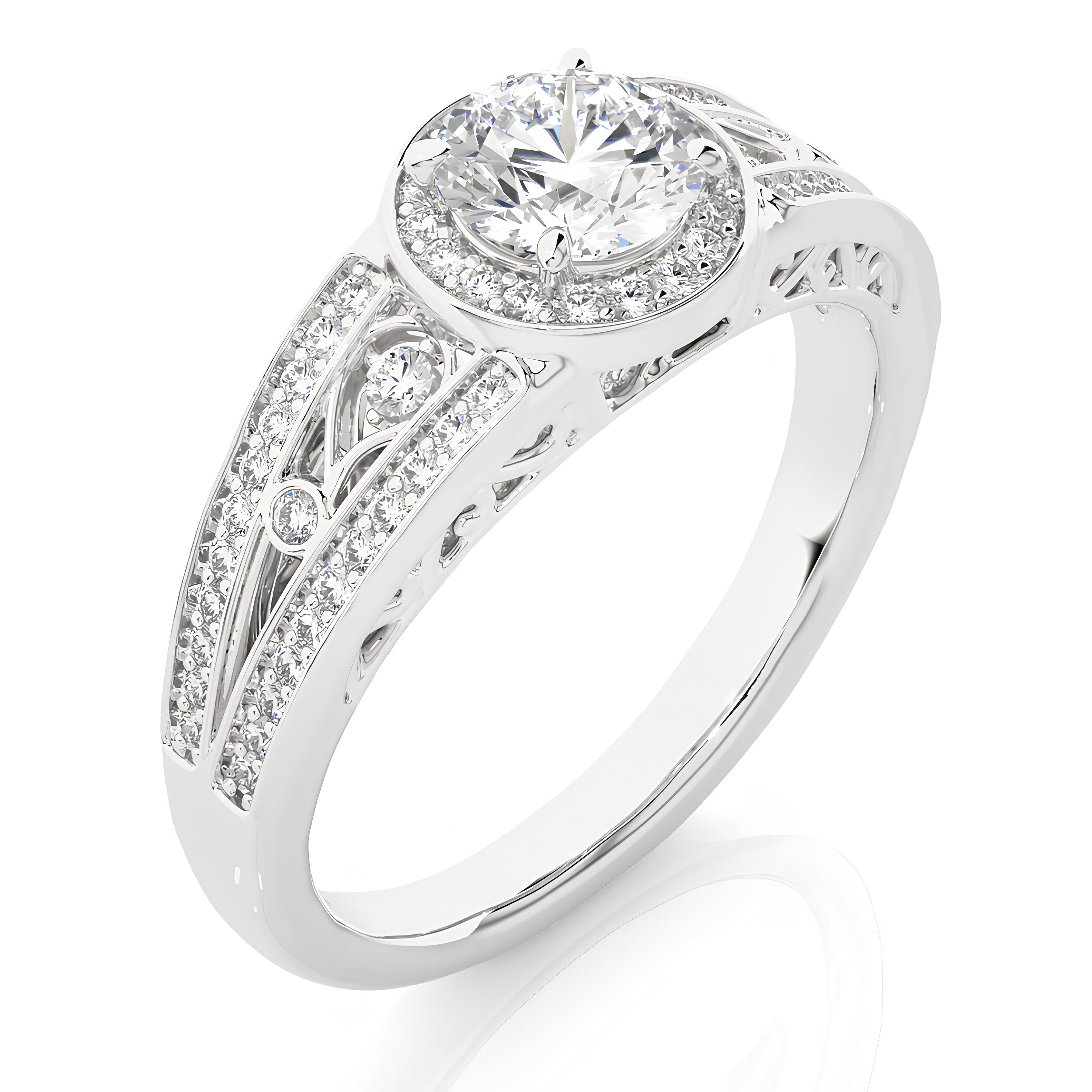 Vintage Wedding Ring 1.00 CT Certified Lab Grown Diamond Halo Engagement Ring / Platinum & 14K Gold Anniversary Ring / Promise Ring