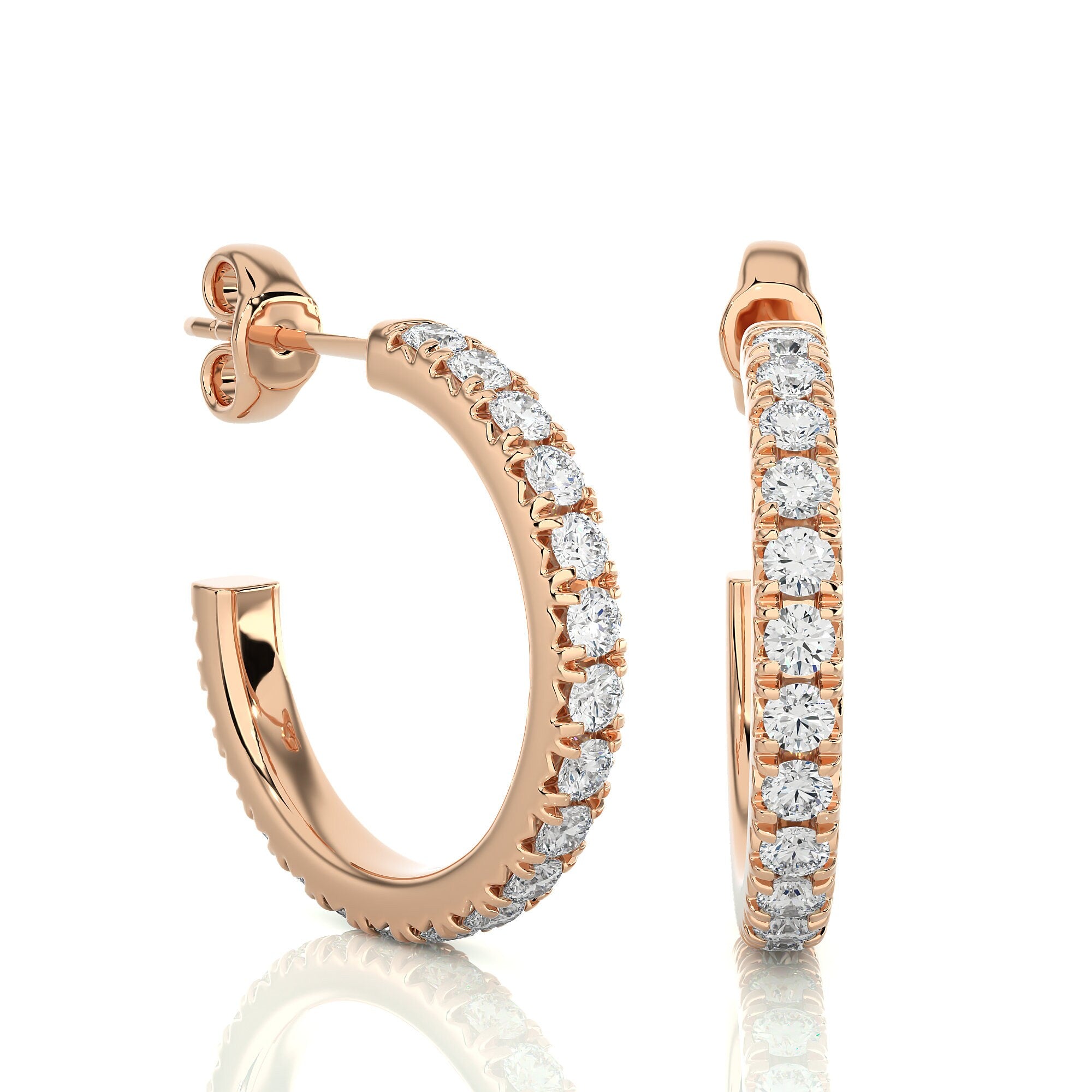 Exquisite 14k Gold Diamond Pave Hoop Stud Earrings by Alikediamonds