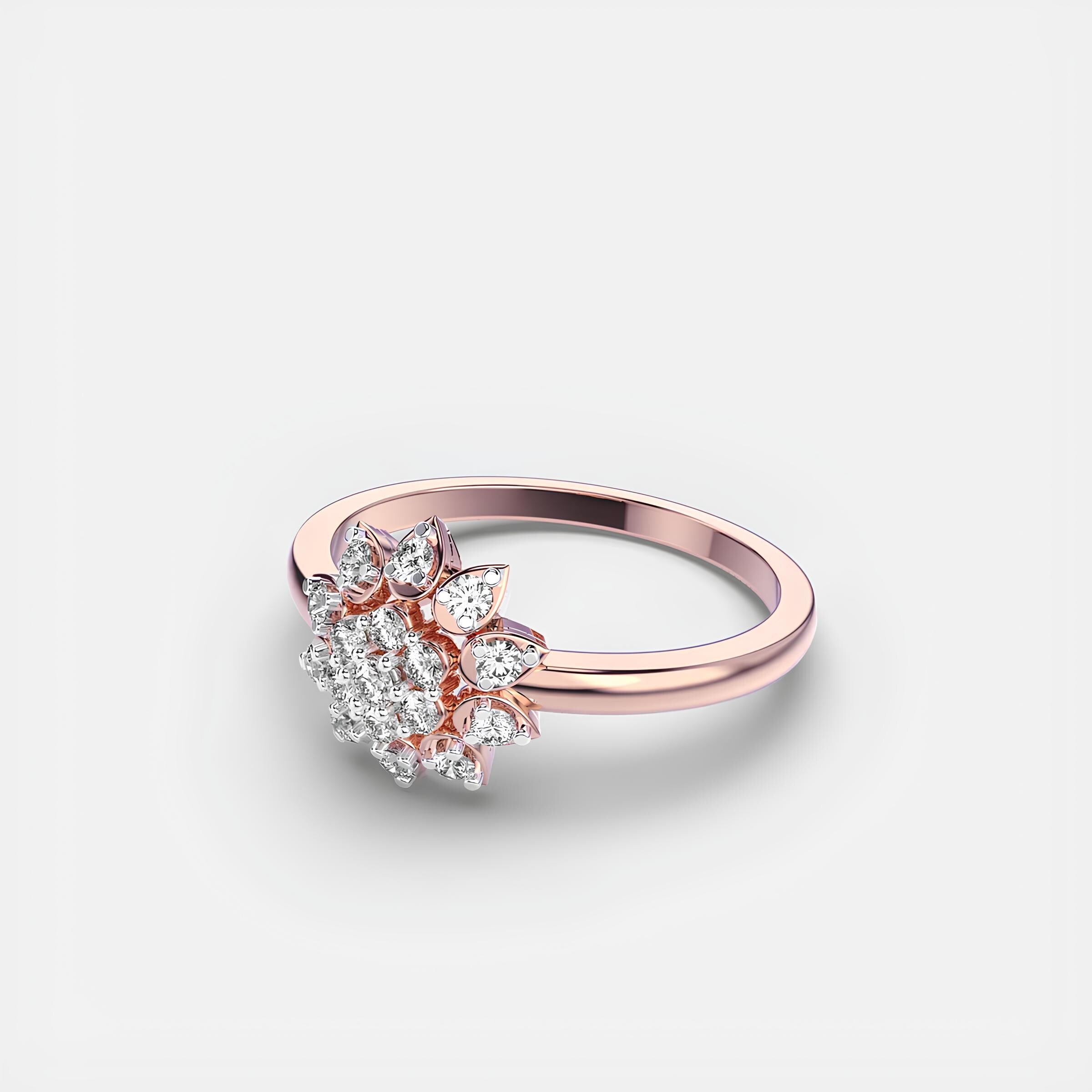 Floral Diamond Ring EF VS/SI Lab-Created Diamond Half Eternity Wedding Band for Women in 14K Solid Gold