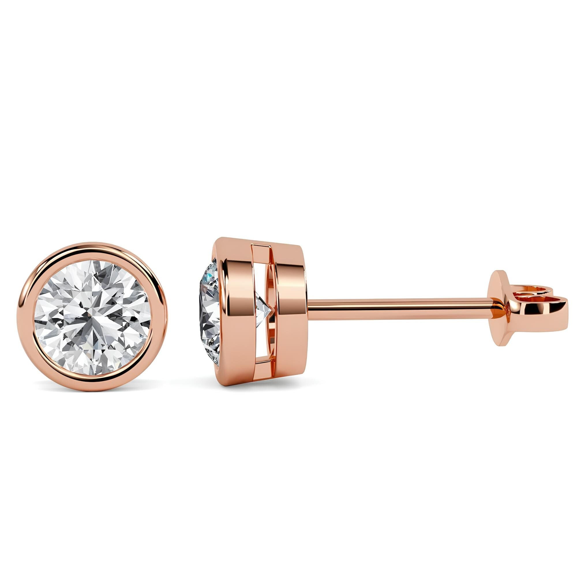 0.25–4.00 Ct Round Cut EF VS/SI Lab-Grown Diamond Bezel Stud Earrings 14K Gold Wedding Earrings Valentine’s & Anniversary Gift