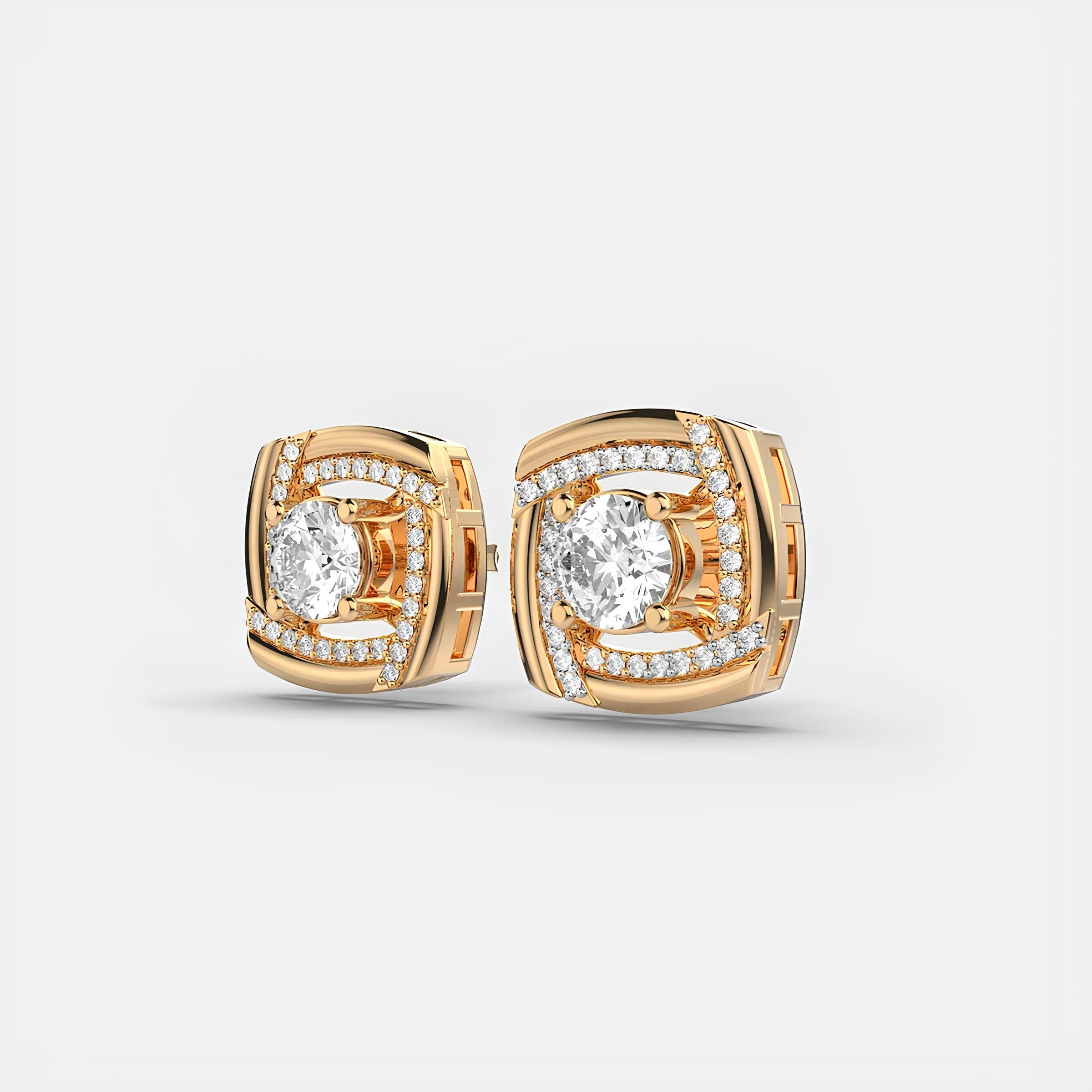 14K Solid Gold Square Stud Earrings with EF VS/SI Lab-Grown Round Diamond Solitaires Elegant Minimalist Design, Perfect Christmas Gift for Her