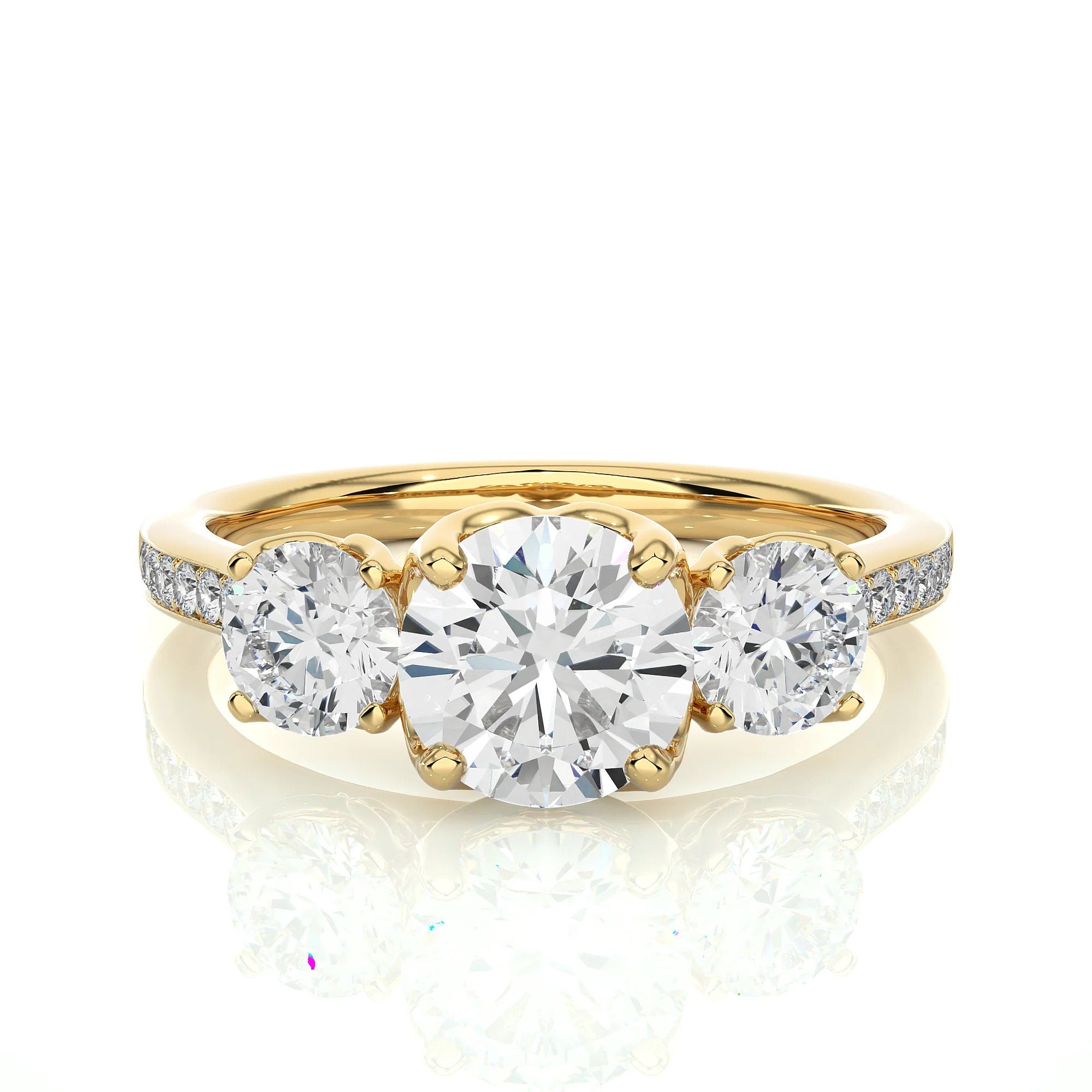 Unique Round Three-Stone Wedding Ring – IGI Certified EF VS/SI Lab-Grown Diamond Engagement Ring in 14K Real Gold