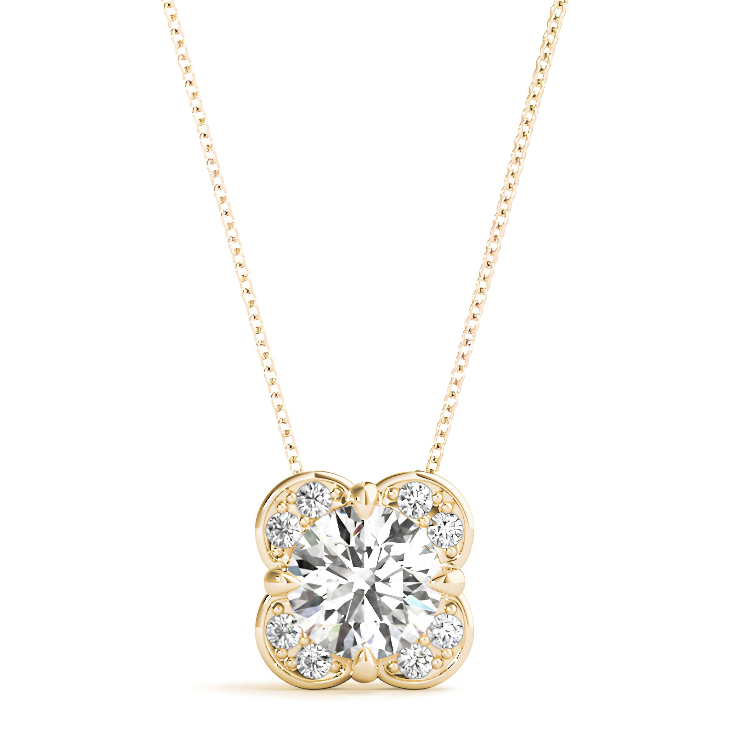 1.00 Carat EF VS/SI Lab Grown Round Diamond Floral Halo Pendant Necklace in 14K Gold IGI Certified Diamond on a Delicate Chain