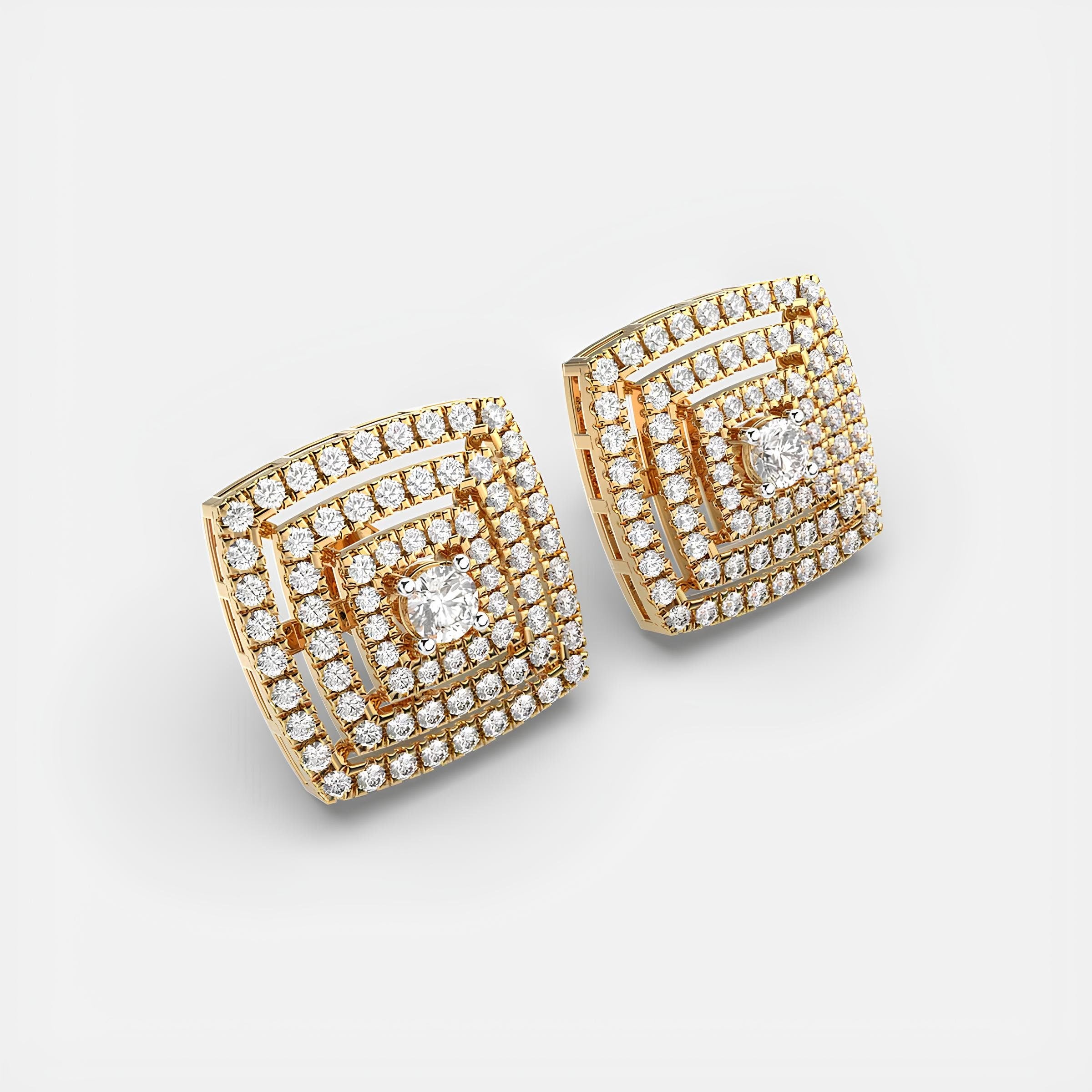 14k Solid Gold Round EF VS/SI Lab Grown Maze Diamond Delicate Halo Stud Earrings