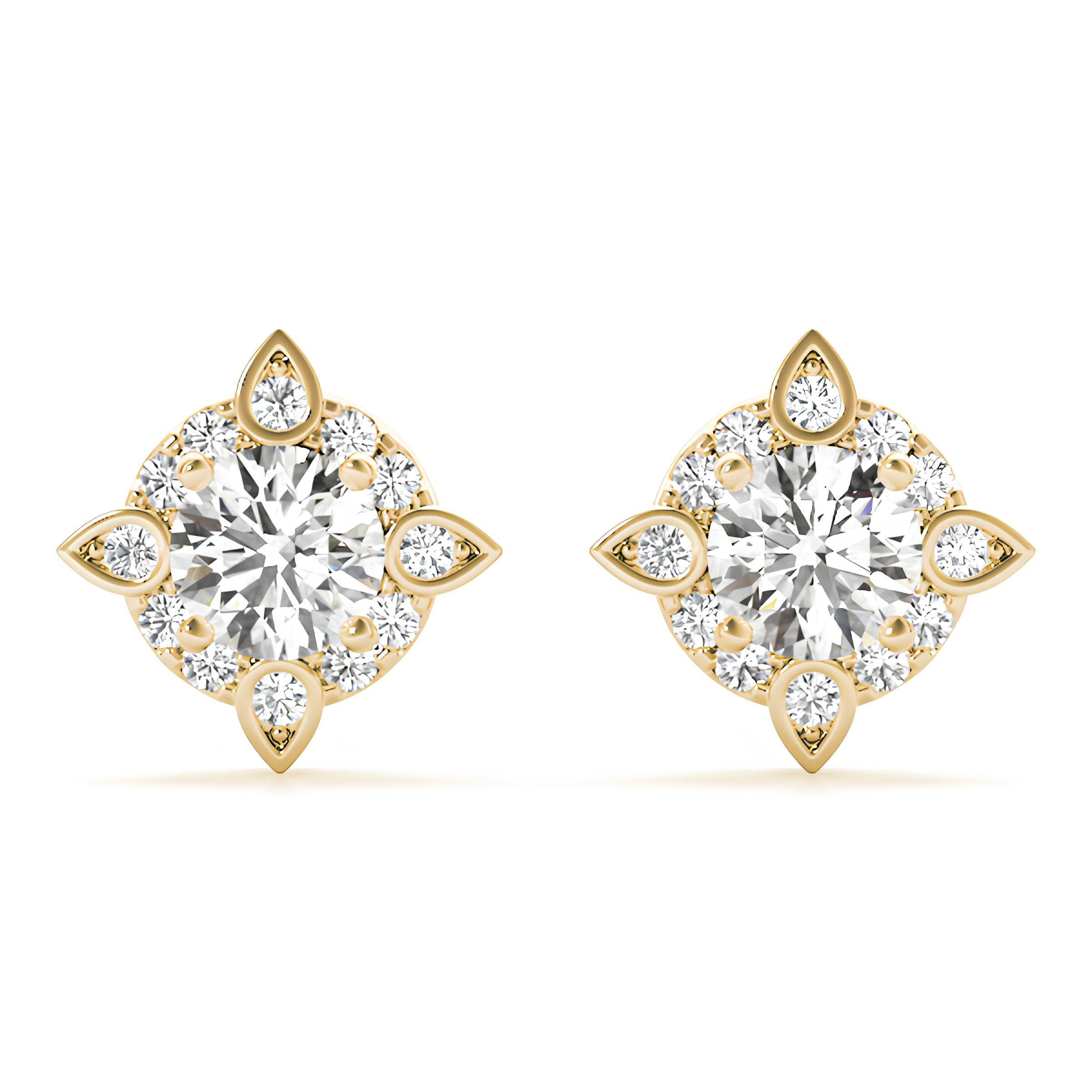 1.00 Carat EF VS/SI Lab-Grown Round Diamond Halo Stud Earrings in Square Setting 14K Solid Gold Minimalist Earrings