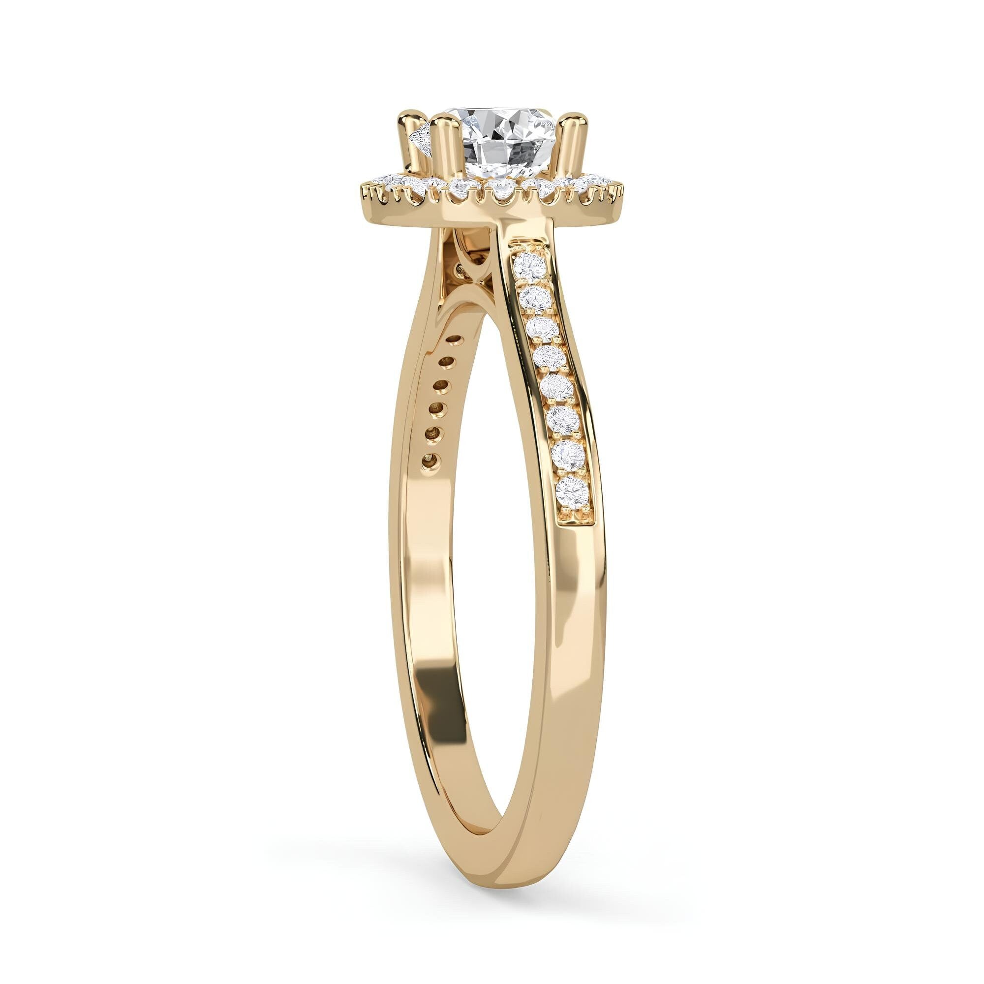 1.00 CT Round Lab Grown Diamond Halo Engagement Ring – EF VS/SI Certified Diamond in 14K Gold