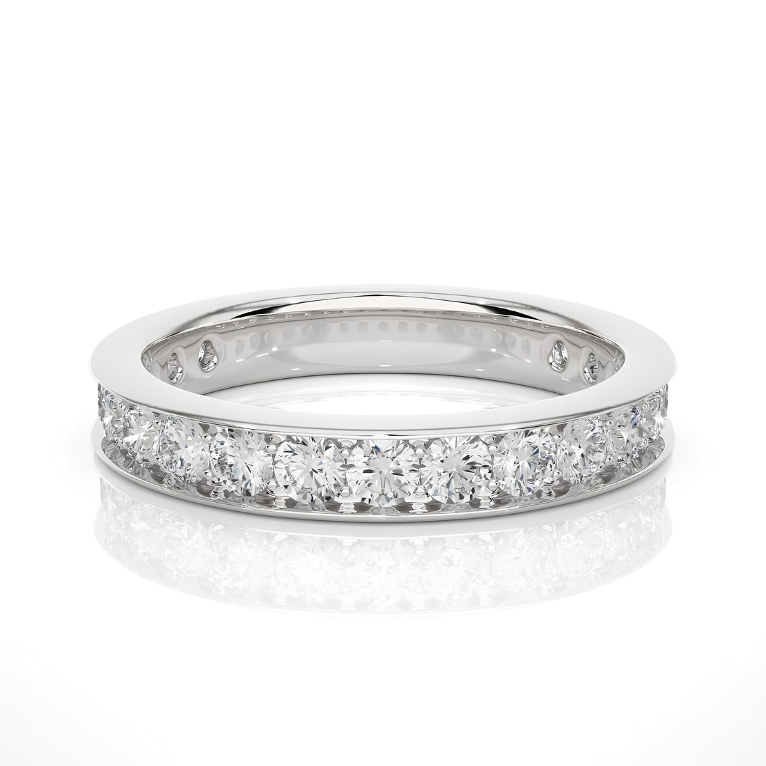 2.50MM Round Cut Colorless Lab-Grown Diamond Half Eternity Band– Channel-Set 14K Gold Matching Wedding and Stacking Ring, Bridal Set