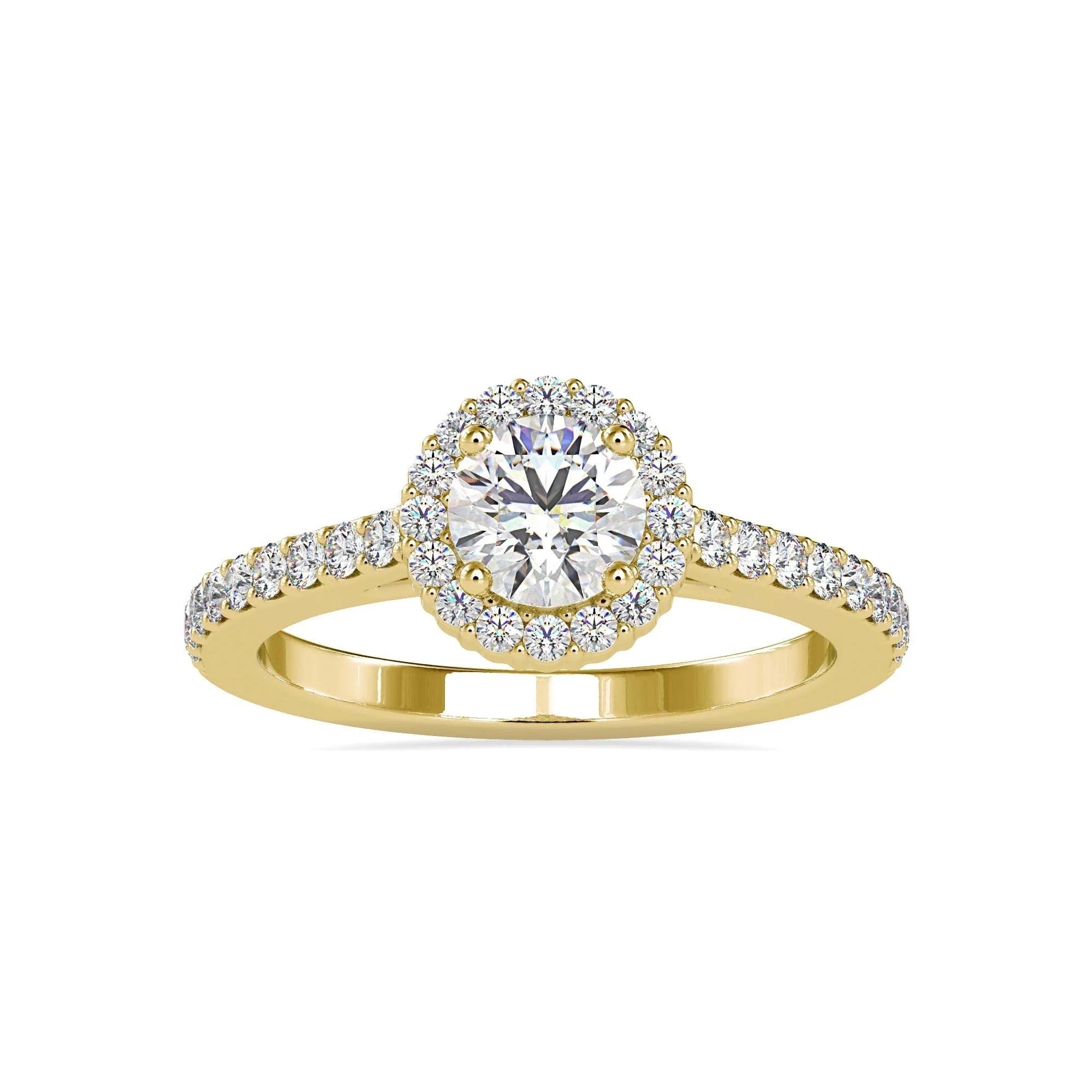 0.50 CT Certified Lab-Grown Diamond Halo Engagement Ring – 14K Real Gold Wedding Ring with Conflict-Free Diamonds