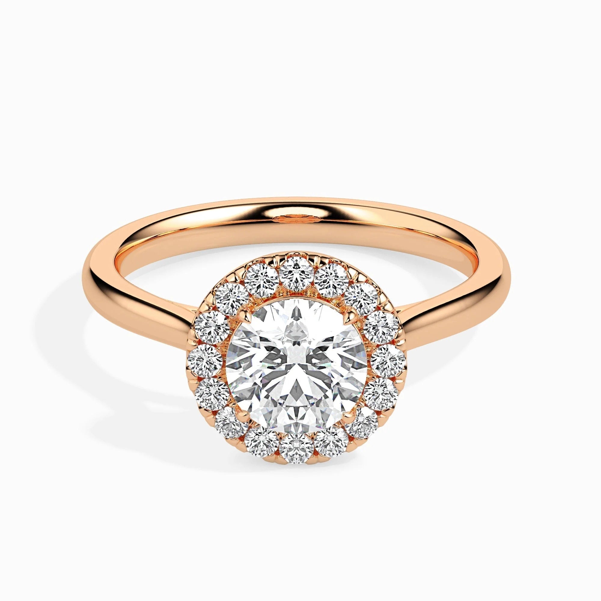 1.00 CT Certified Lab-Grown Diamond Chunky Halo Engagement Ring – 14K Real Gold Wedding Ring Accented with Conflict-Free Diamonds