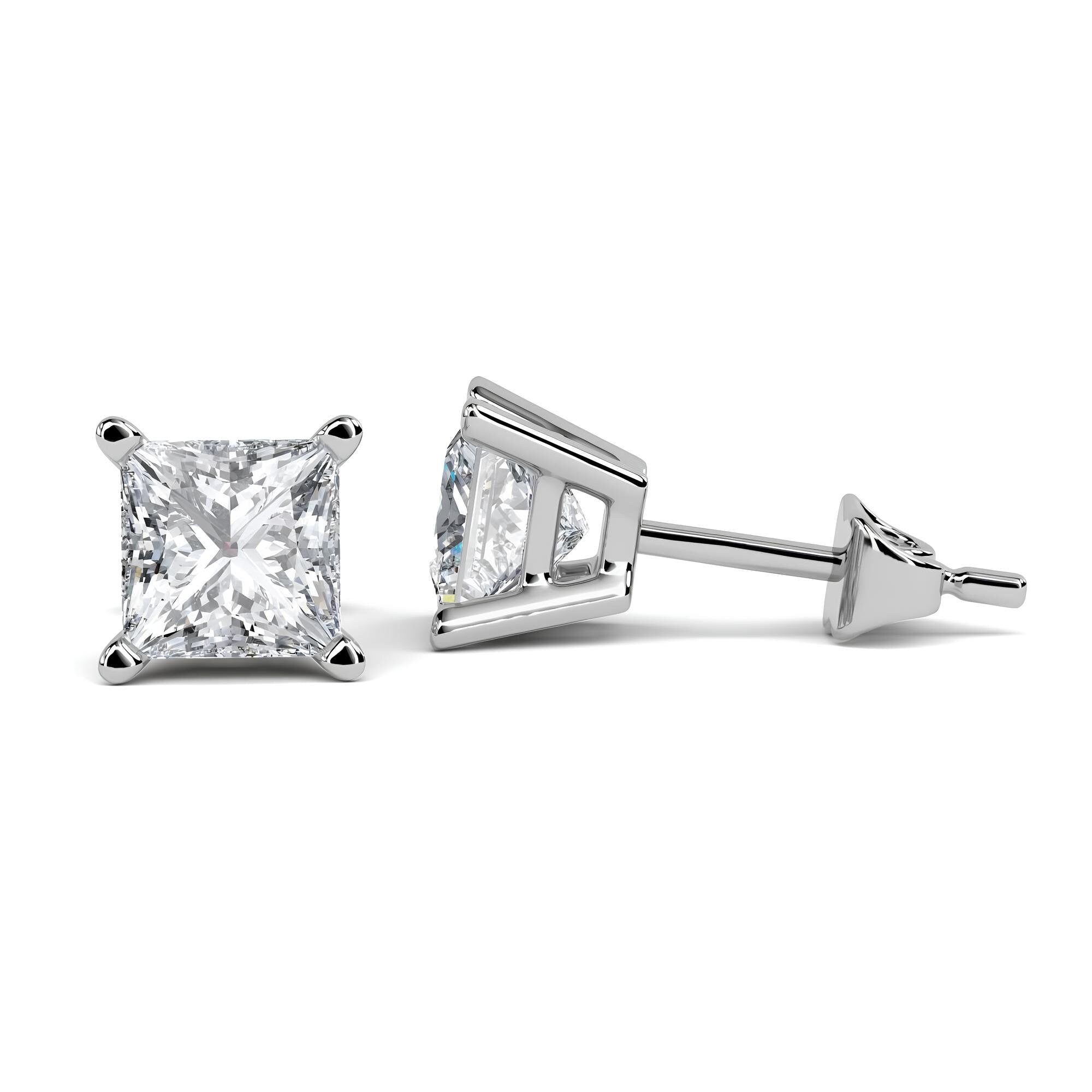 Princess Cut Lab-Grown Diamond Stud Earrings EF VS/SI Quality 14K Gold Push Back Earrings for Women