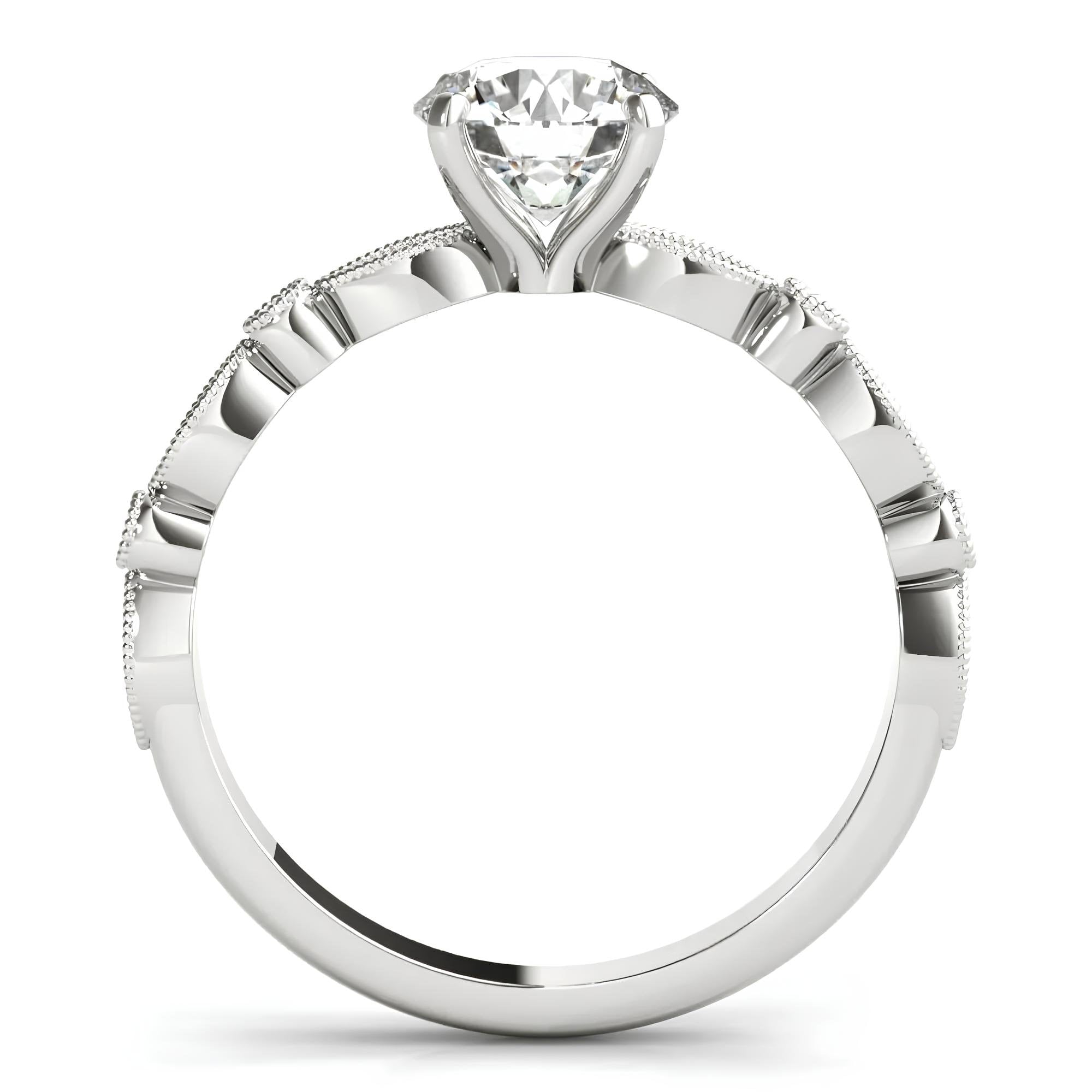 Delicate Milgrain Vintage Engagement Ring – IGI Certified EF VS/SI Lab-Grown Diamond Solitaire | 14K Gold or Platinum Wedding Ring Gift