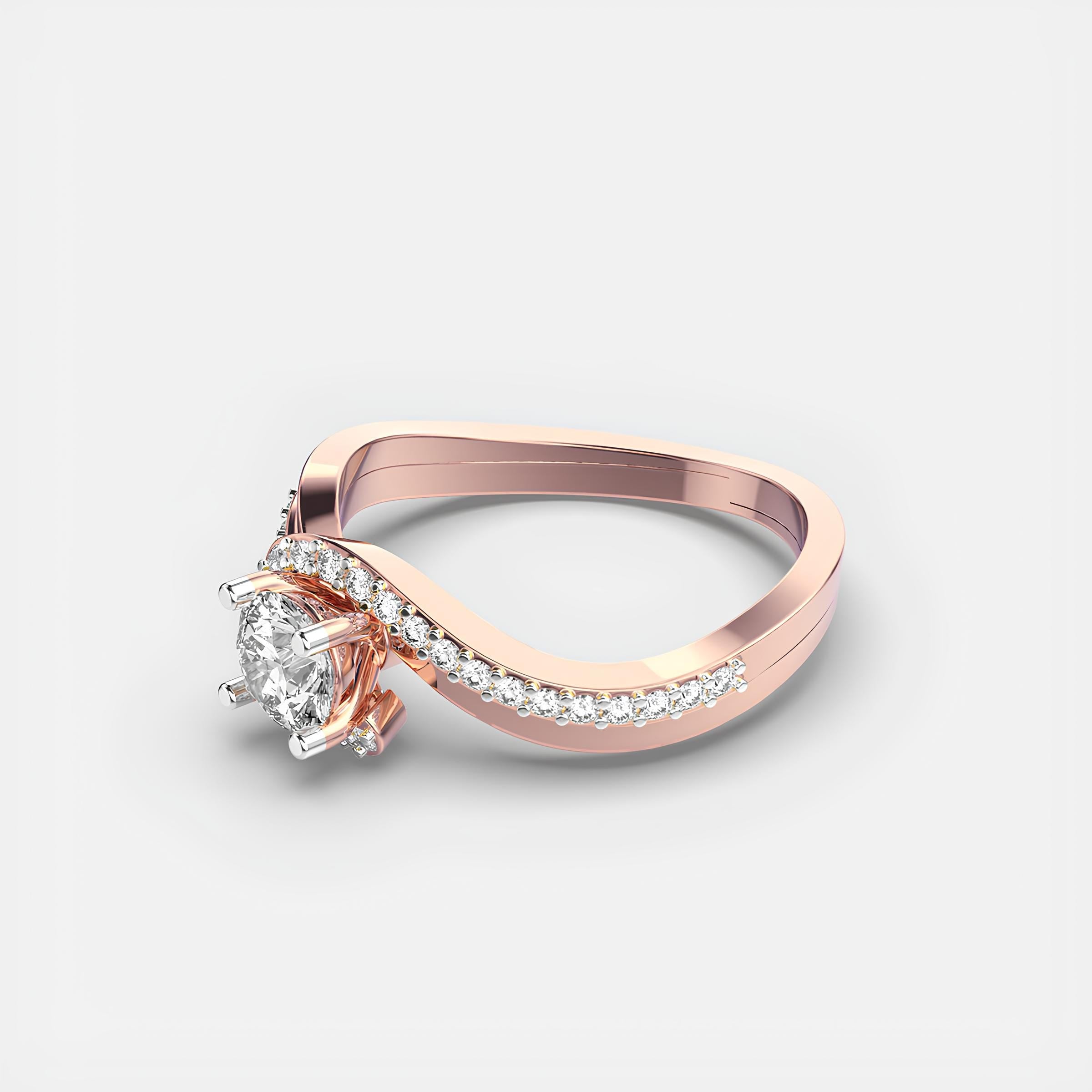 14K Solid Gold Twisted Band Ring Round Cut EF VS/SI Lab-Grown Diamond Engagement & Anniversary Ring for Women