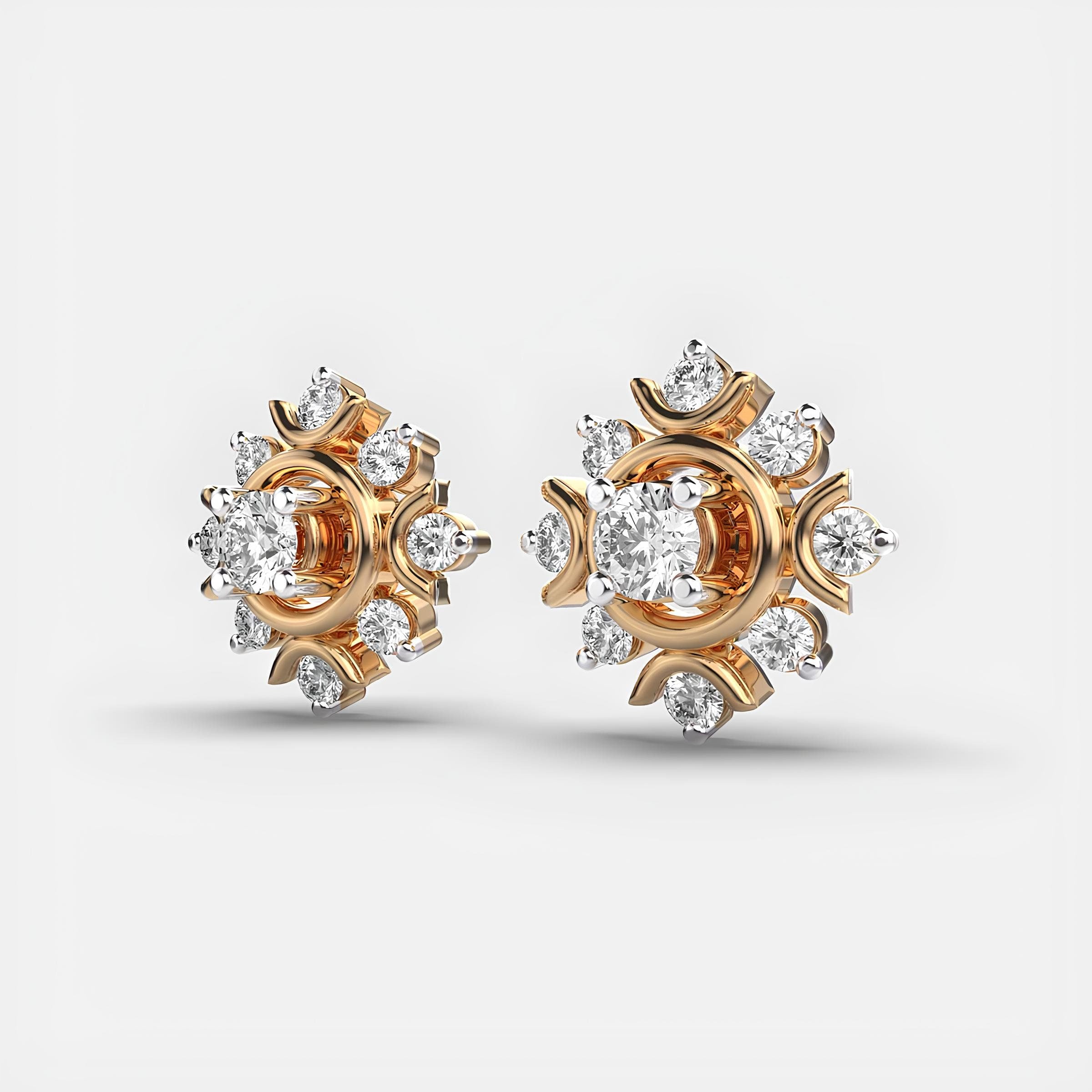 14K Solid Gold Flora Cluster Stud Earrings featuring EF VS/SI Round Lab-Grown Diamonds Elegant Minimalist Design, Ideal Christmas Gift for Her