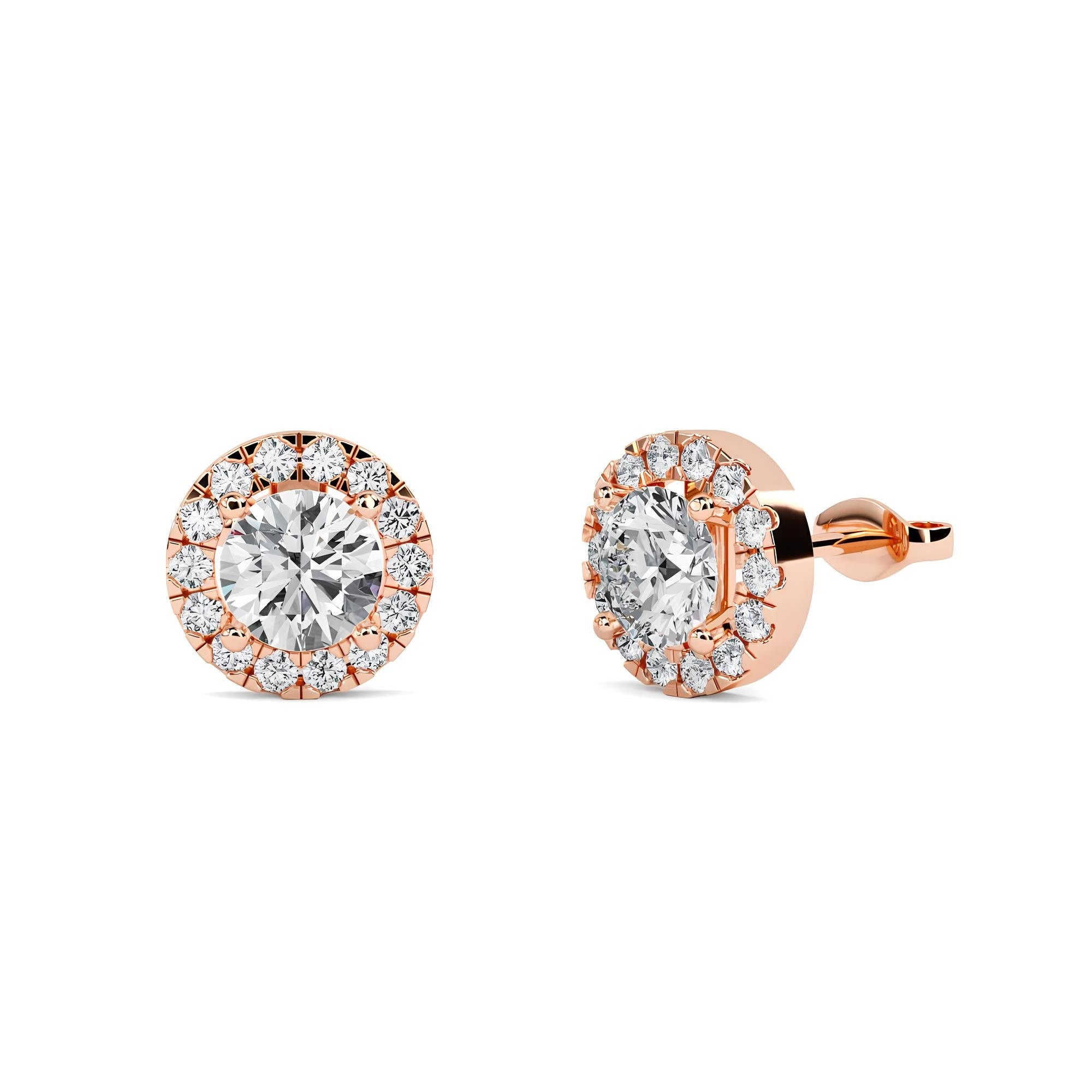 IGI Certified 0.80 CTW Round Cut Lab-Grown Diamond Stud Earrings EF VS/SI Clarity 14K Gold Halo Style Bridesmaids Earrings