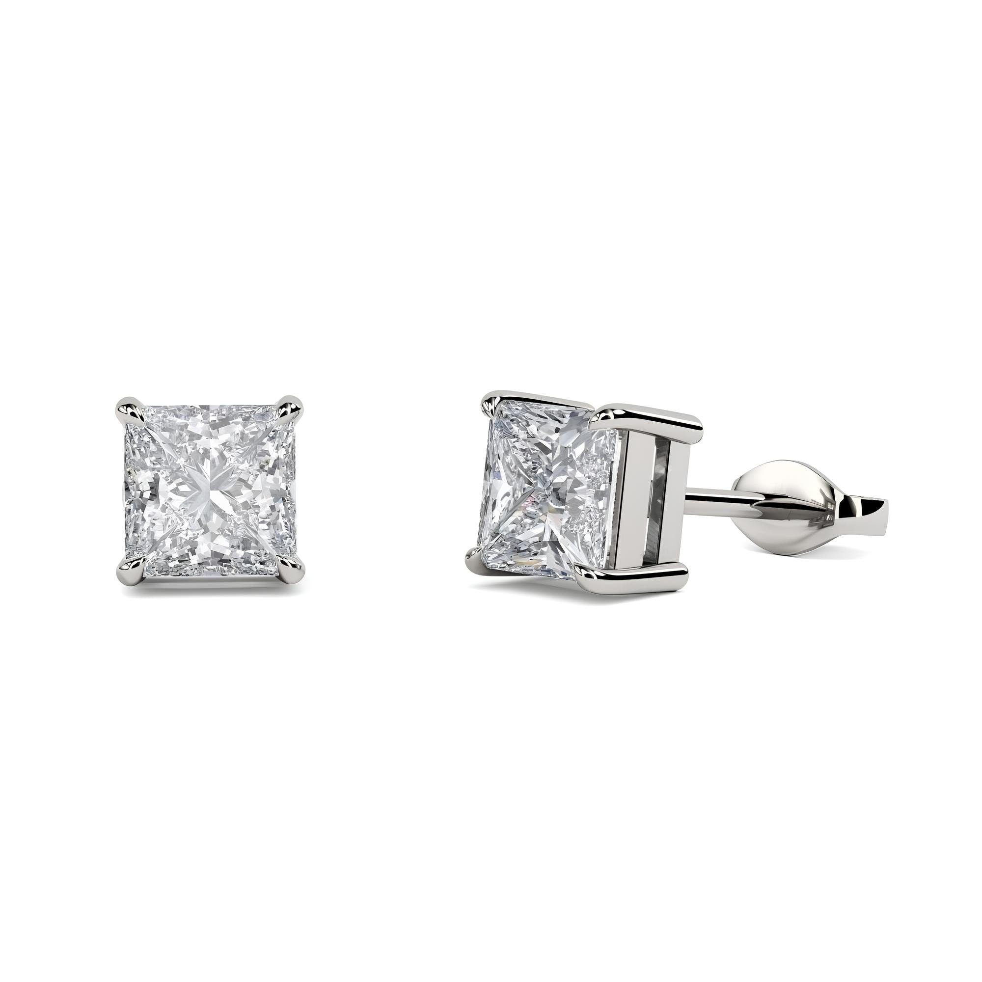 14K Solid Gold Princess Cut Lab-Grown Diamond Stud Earrings EF VS/SI Clarity Push Back Earrings for Women
