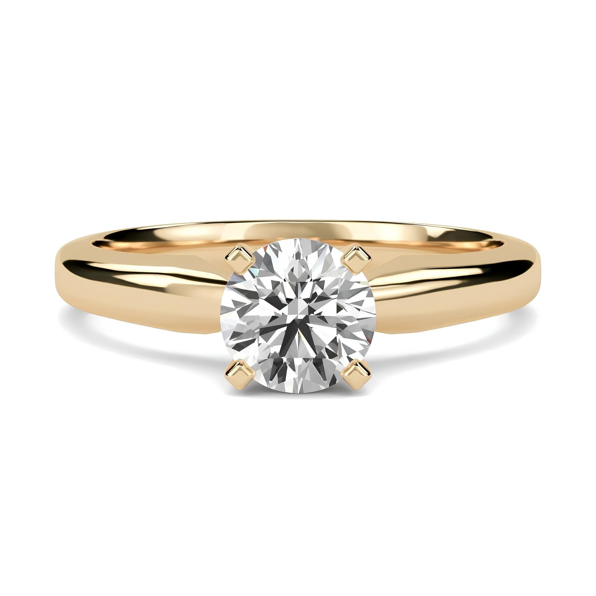 Solitaire Engagement Ring Round Cut Lab Grown EF VS/SI Diamond, 14K Solid Gold Wedding Ring, Conflict Free IGI Certified Diamond, Valentine Gift