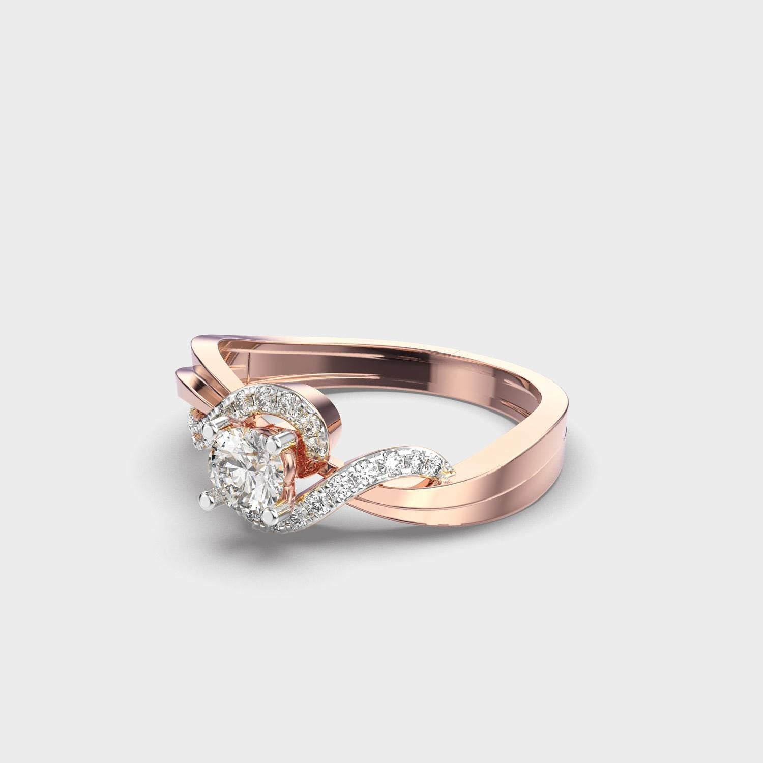 Delicate 1.00 CTW Round Lab-Grown Diamond Twisted Halo Ring Certified EF VS/SI Engagement Wedding Band