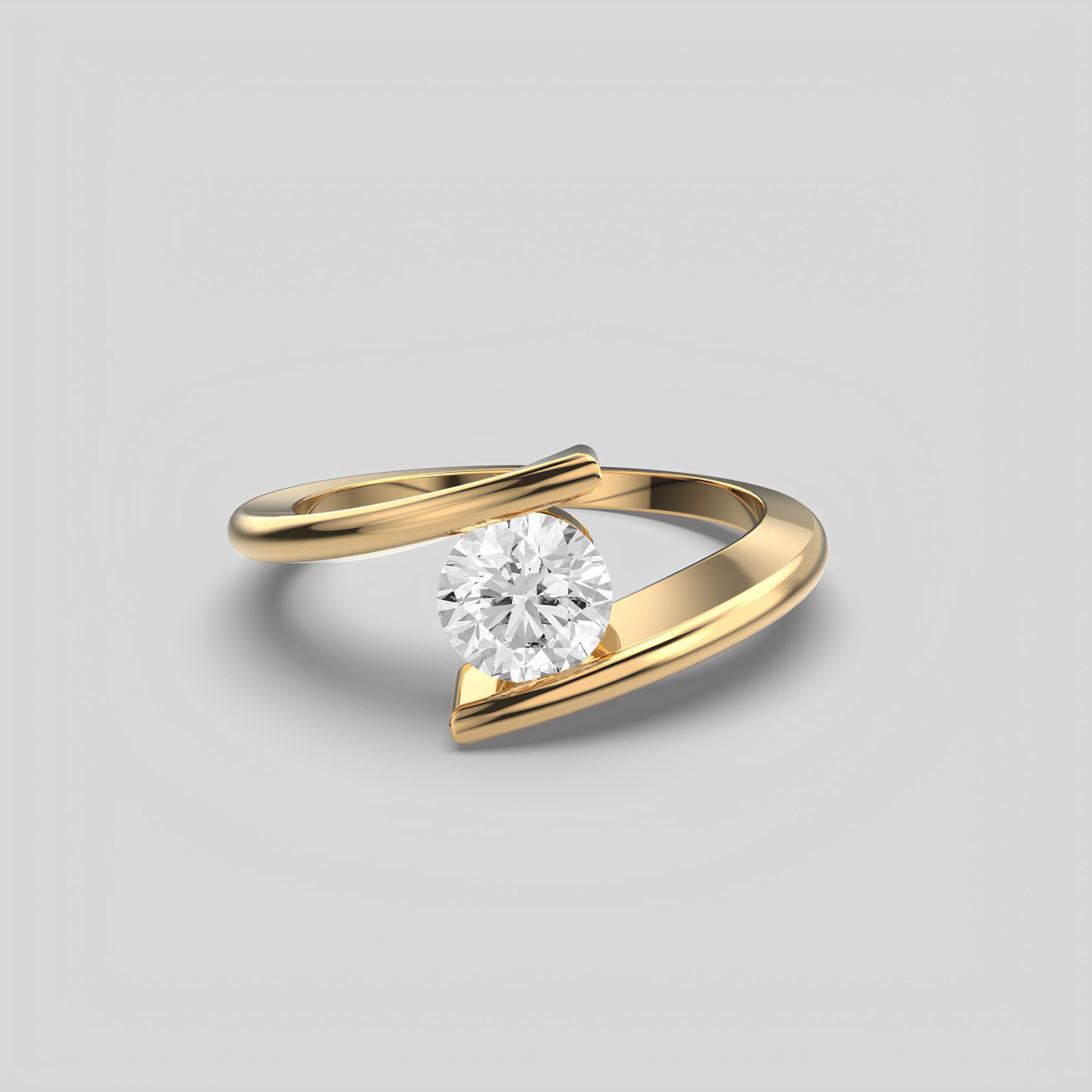 Solitaire Round Diamond Ring – EF VS/SI Lab-Created Diamond Wedding Band | Delicate 14K Solid Yellow Gold Ring