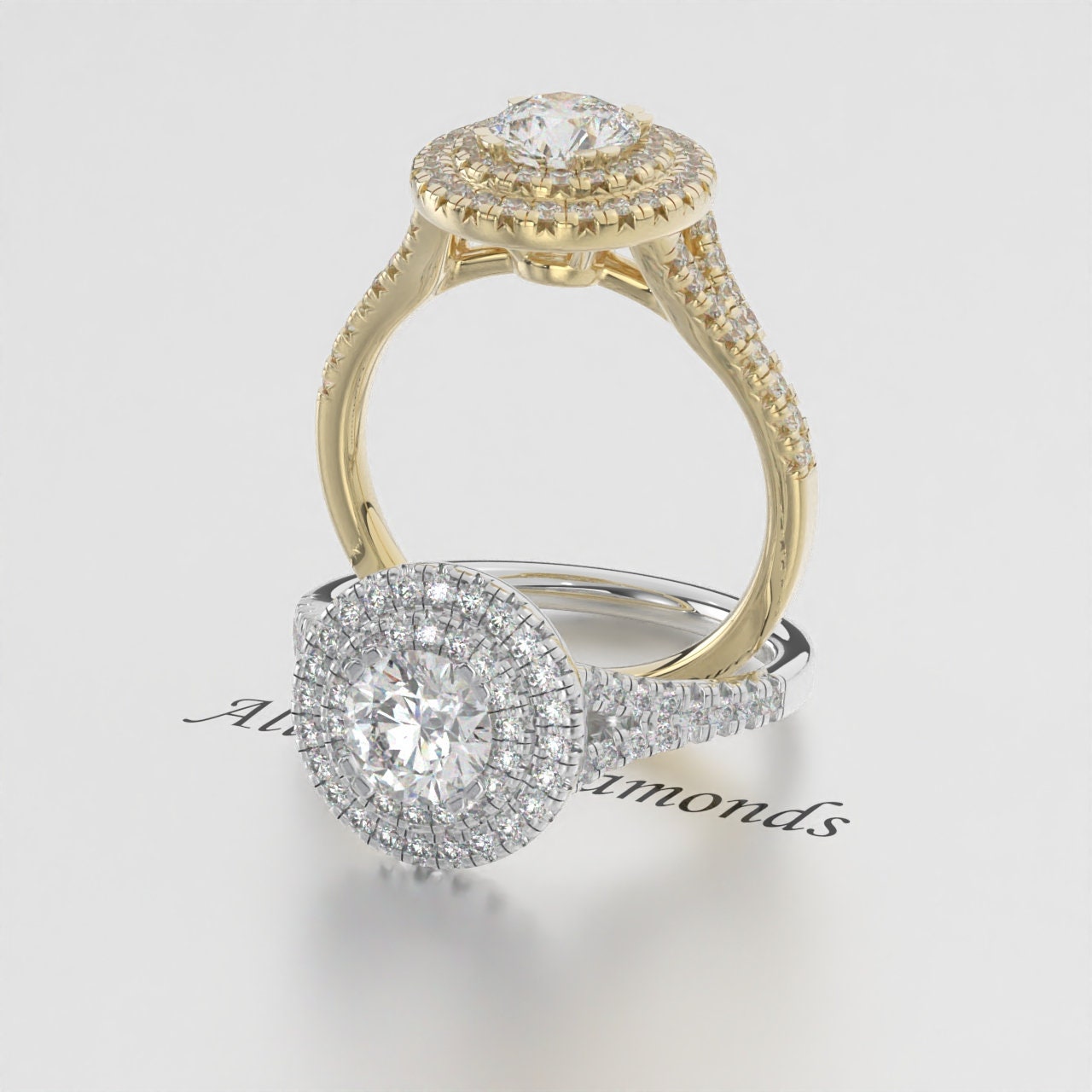 Certified Lab-Grown Diamond Double Halo Engagement Ring – EF VS/SI Diamond in 14K Solid Gold | Elegant and Sparkling Wedding Ring