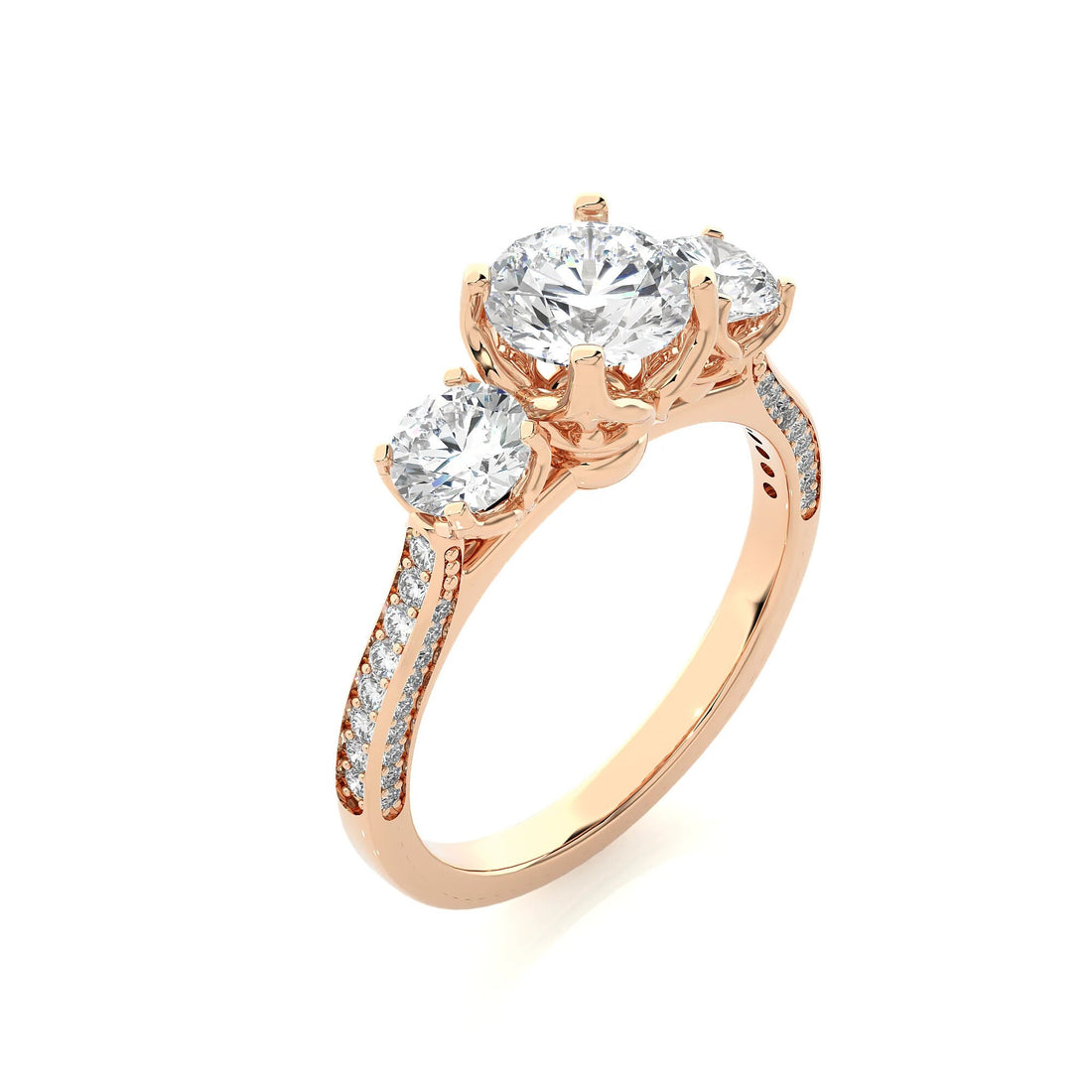 Unique Round Three Stone Wedding Ring / IGI Certified EF VS/SI Lab Grown Diamond Engagement Ring / 14K Real Gold Anniversary Gift Ring