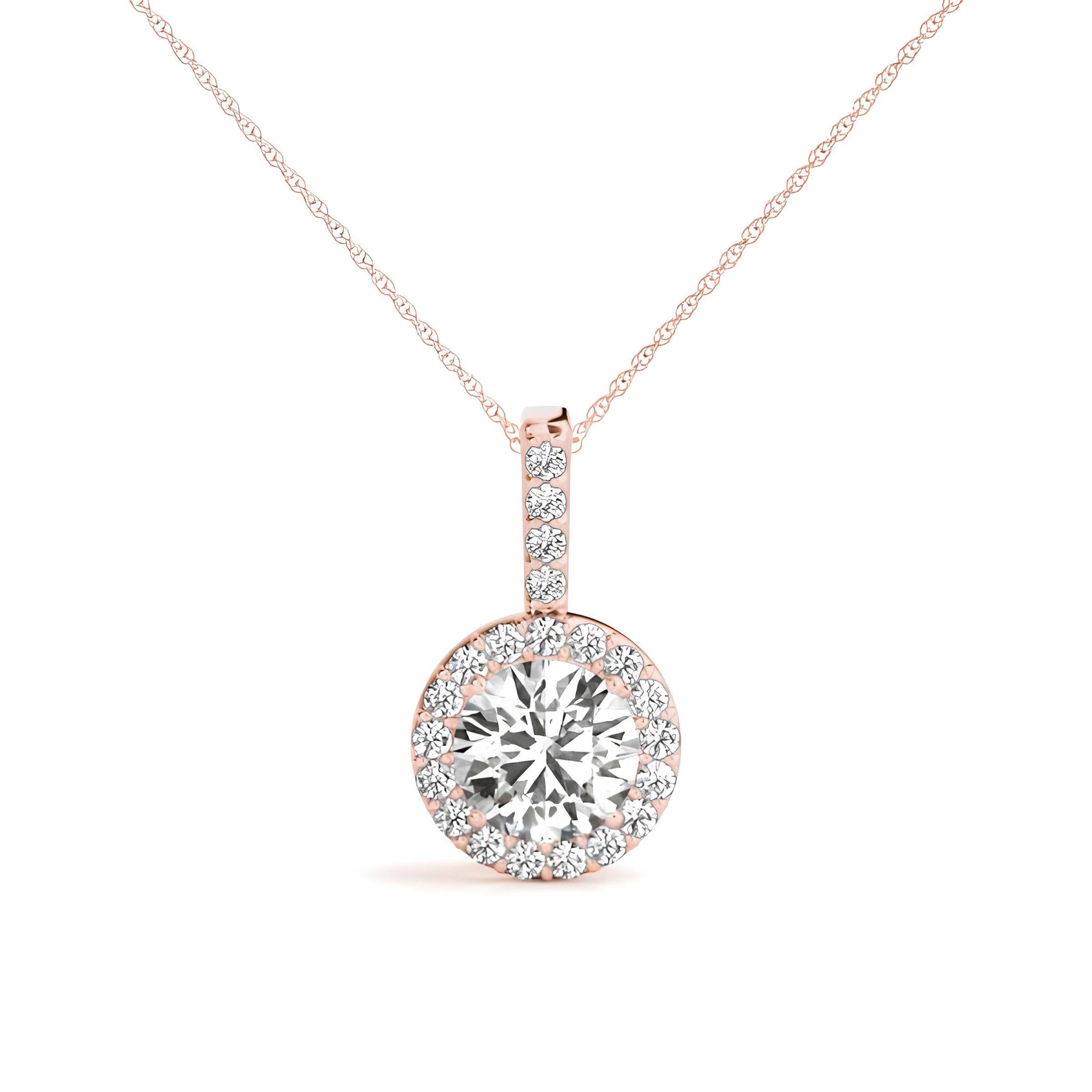 1.00 Carat Halo Pendant Necklace IGI Certified EF VS/SI Lab Grown Round Diamond Stunning 14K Gold Chain Perfect Anniversary Gift for Her