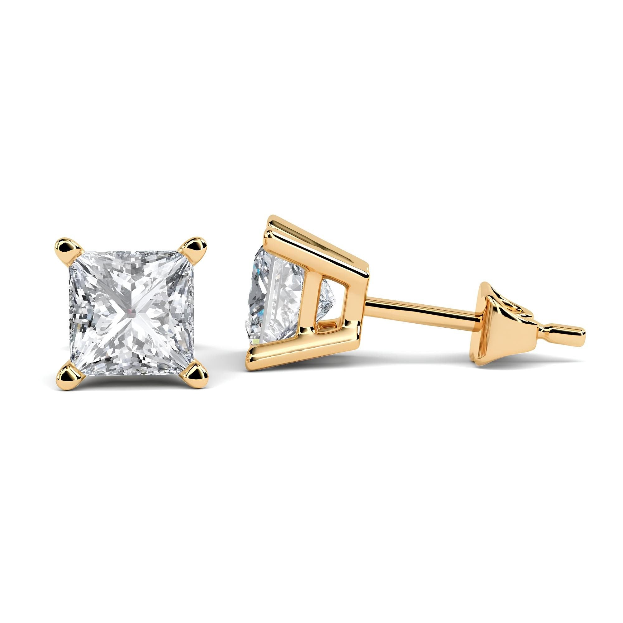 Princess Cut Lab-Grown Diamond Stud Earrings EF VS/SI Quality 14K Gold Push Back Earrings for Women