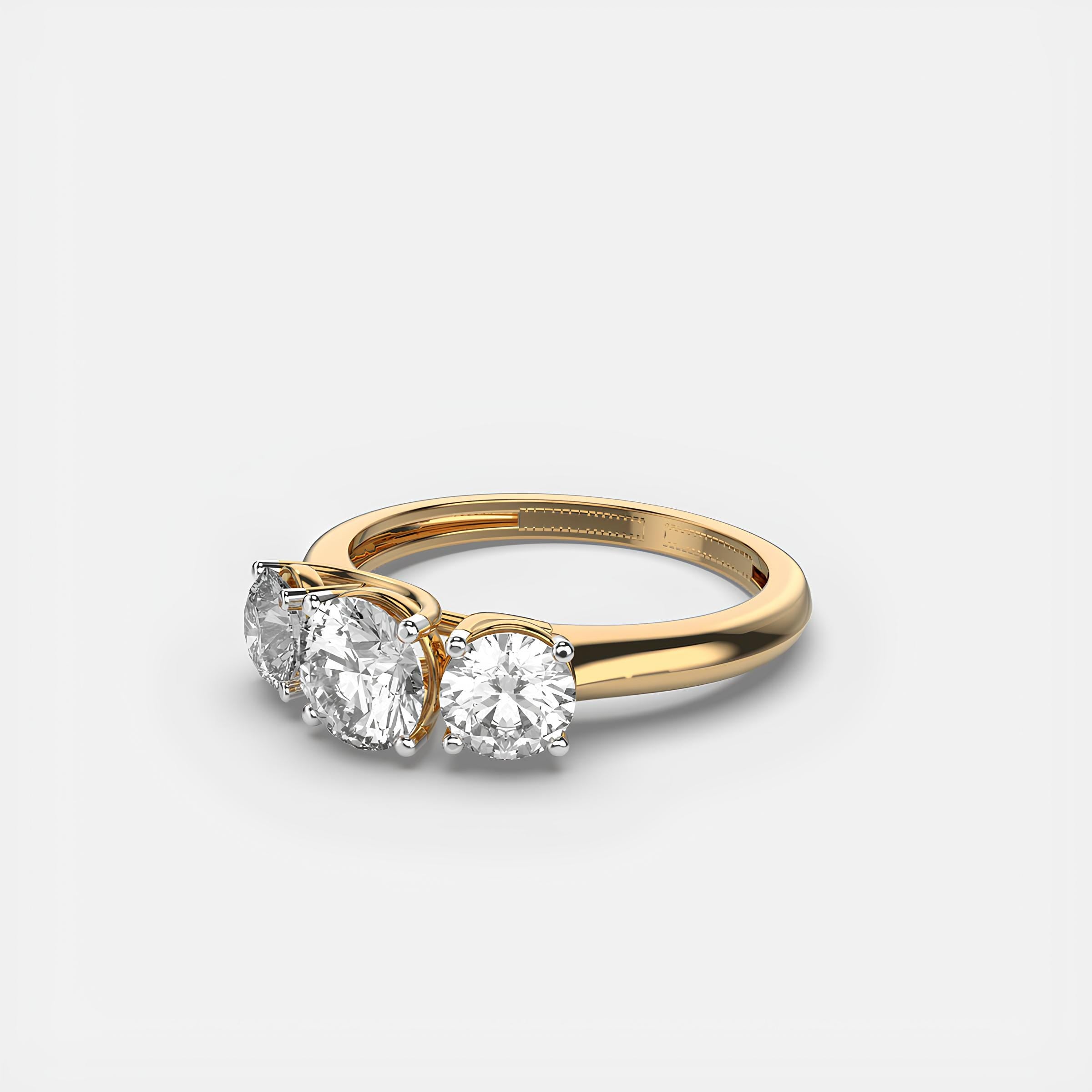 Round Three-Stone Lab-Created Diamond Engagement Ring – Excellent Cut in 14K Gold | Promise or Wedding Ring