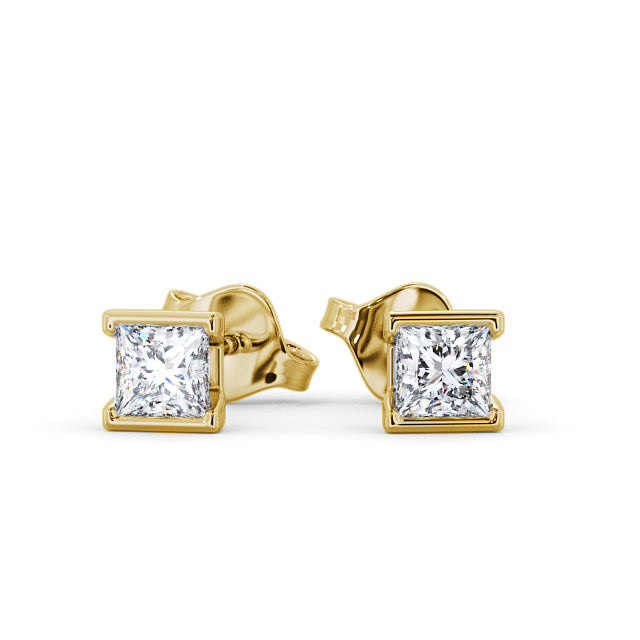 Certified 1.00 CT Princess Cut EF VS/SI Lab Grown Diamond Women's Bezel Set Stud Women's Earrings 925 Sterling Silver With Vermeil Gold