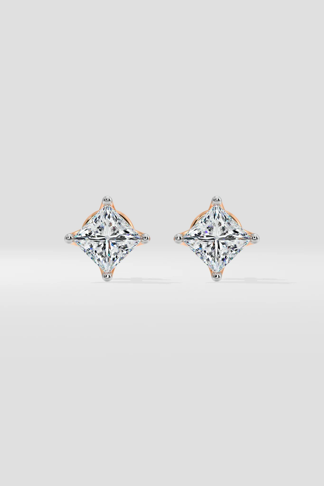 0.50 CT Princess Cut Certified VS/SI Lab Grown Diamond Stud Earrings 925 Sterling Silver With Vermeil Gold