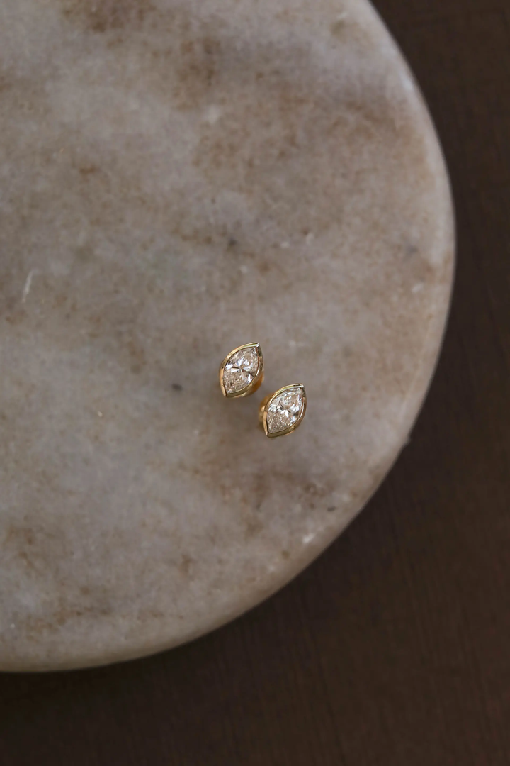 0.50 CT Marquise Cut Certified VS/SI Lab Grown Diamond Stud Earrings 925 Sterling Silver With Vermeil Gold