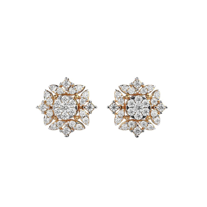 Lab-Grown Diamonds Minimalist Diamond Earrings - Gold Floral Fantasy Cluster Stud Earrings For Women's EF VS/SI Round