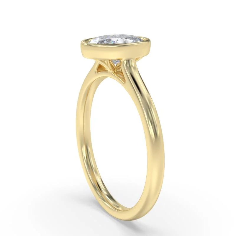 Certified 1.00 CT Oval Cut EF VS/SI Lab Grown Diamond Bezel Set Engagement Ring 925 Sterling Silver With Vermeil Gold