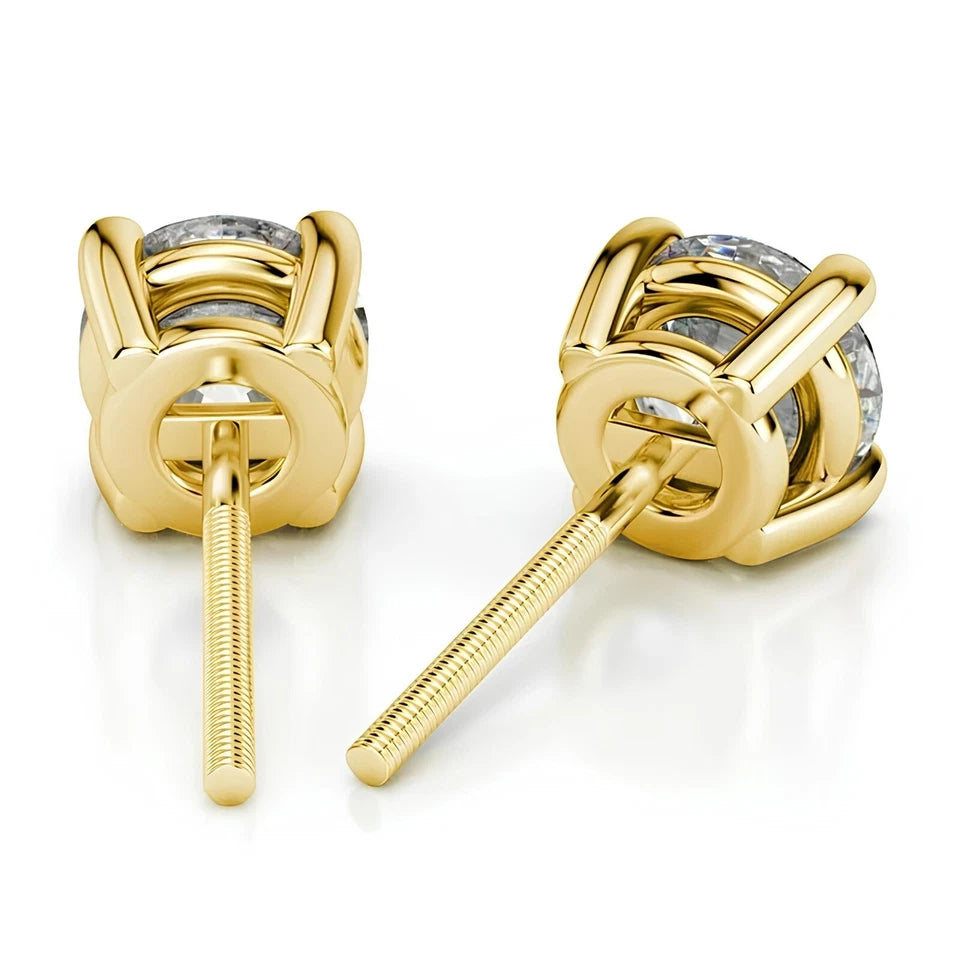 1.00 CT Certified VS/SI Lab Grown Diamond Stud Earrings 925 Sterling Silver With Vermeil Gold