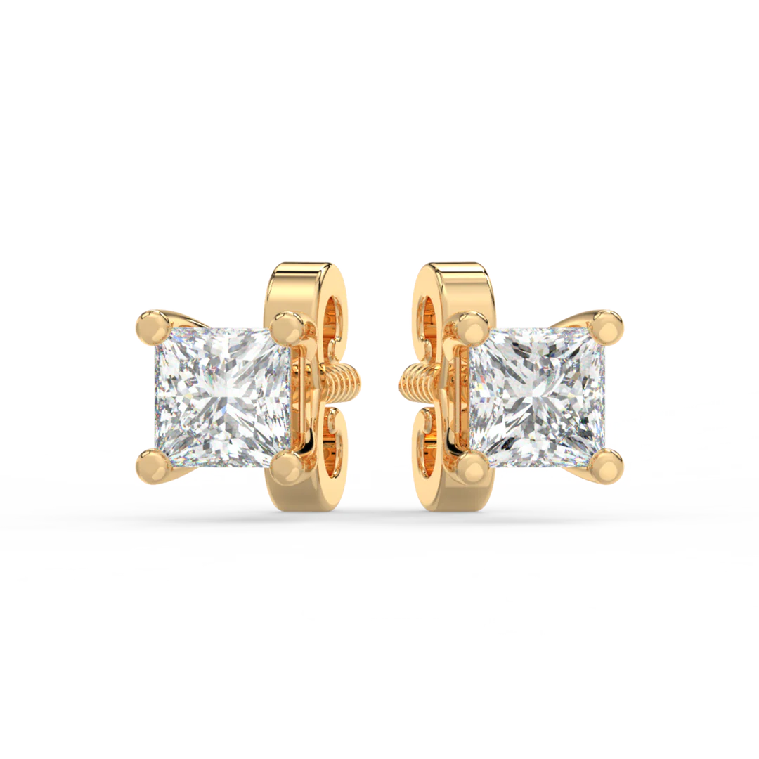 925 Sterling Silver With Vermeil Gold 0.50 CT Princess Cut Certified VS/SI Lab Grown Diamond Stud Earrings