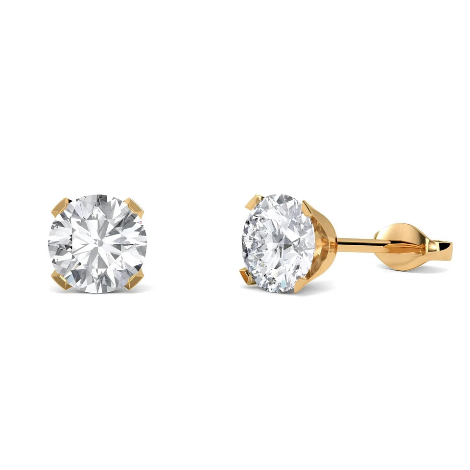 Certified 1 CT Round Cut EF VS/SI Lab Grown Diamond Stud Earrings 925 Sterling Silver With Vermeil Gold
