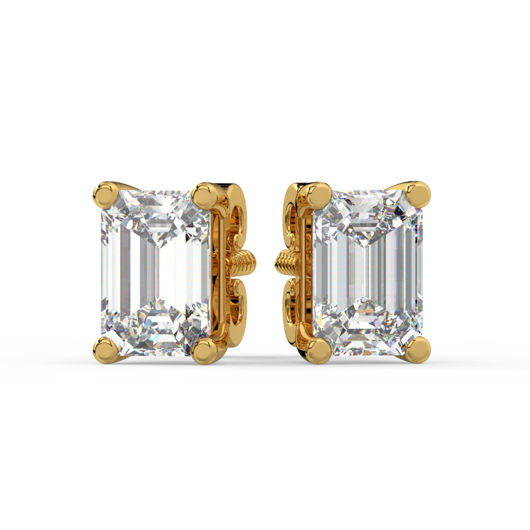0.50 CT Emerald Cut Certified VS/SI Lab Grown Diamond Stud Earrings 925 Sterling Silver With Vermeil Gold
