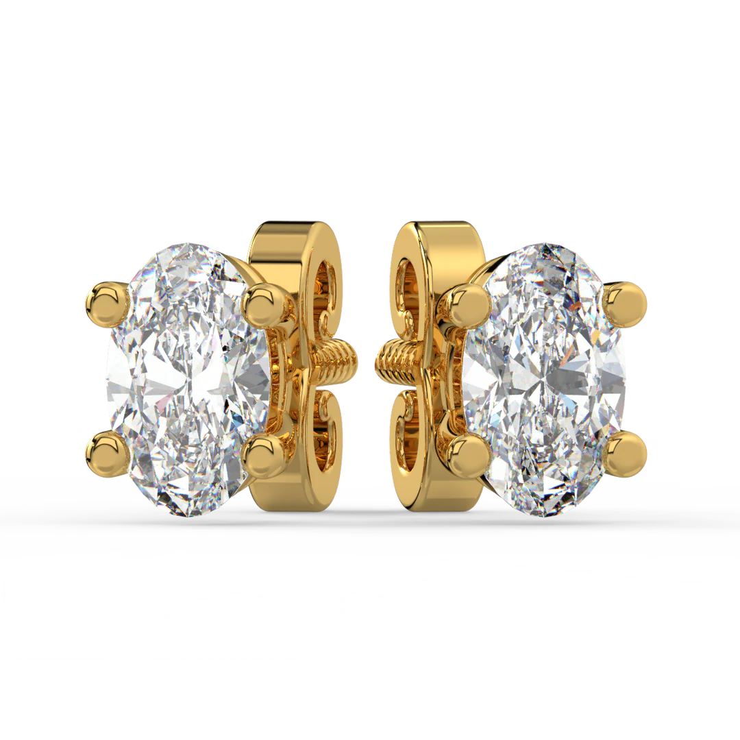 0.50 CT Oval Cut Certified VS/SI Lab Grown Diamond Stud Earrings 925 Sterling Silver With Vermeil Gold