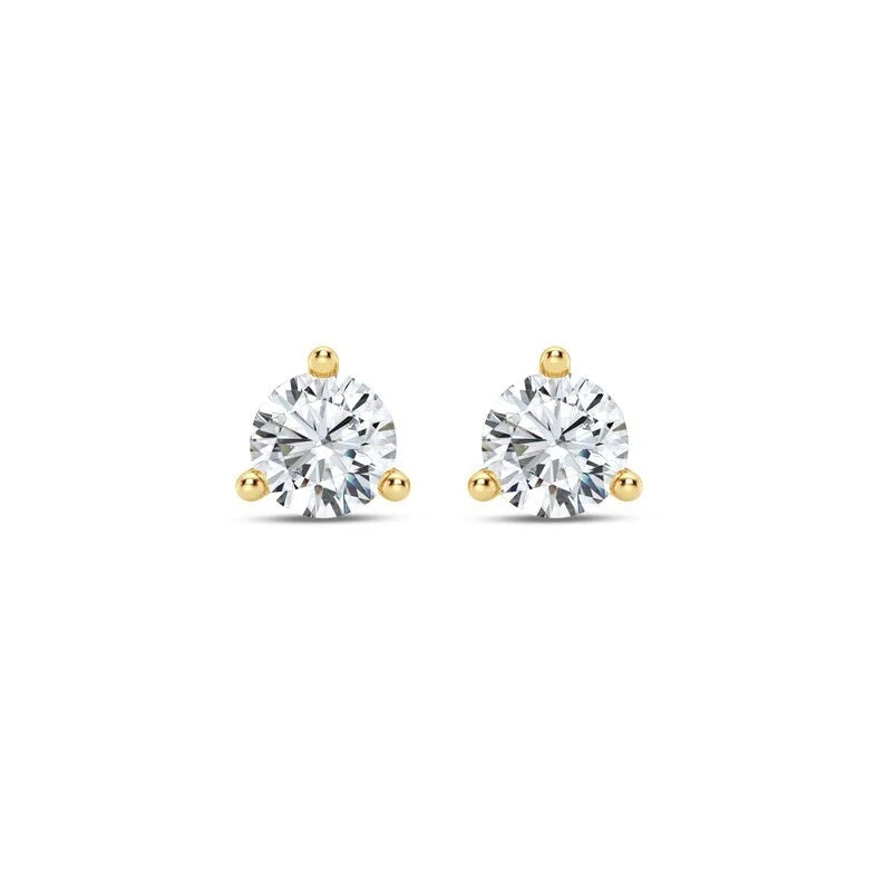 Round Cut Certified 1 CT EF VS/SI Lab Grown Diamond Stud Earrings 925 Sterling Silver With Vermeil Gold