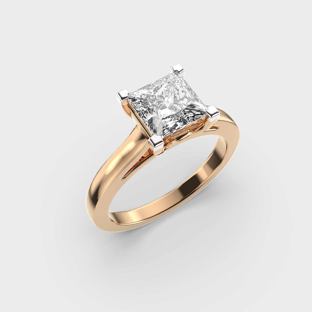 Certified 1.00 CT Princess Cut EF VS/SI Lab Grown Diamond Engagement Ring 925 Sterling Silver With Vermeil Gold
