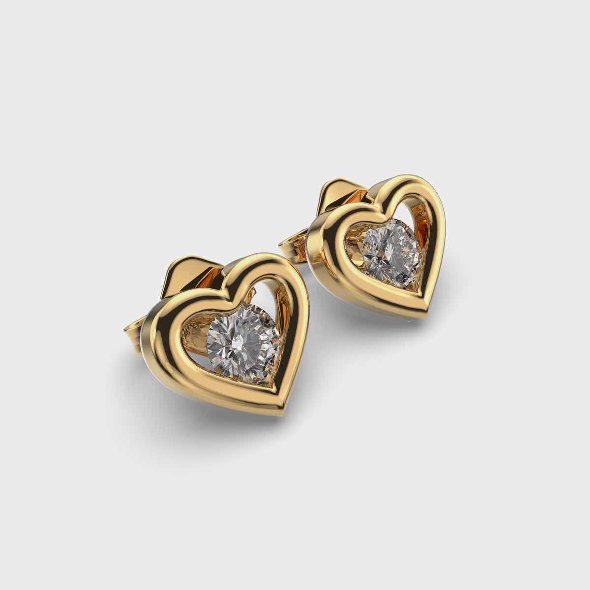 1.00 CT Round Cut Heart Shape Certified VS/SI Lab Grown Diamond Stud Earrings 925 Sterling Silver With Vermeil Gold