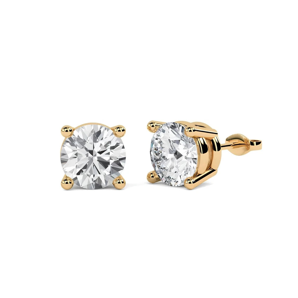 1.00 CT Certified Round Cut EF VS/SI Lab Grown Diamond Stud Earrings 925 Sterling Silver With Vermeil Gold
