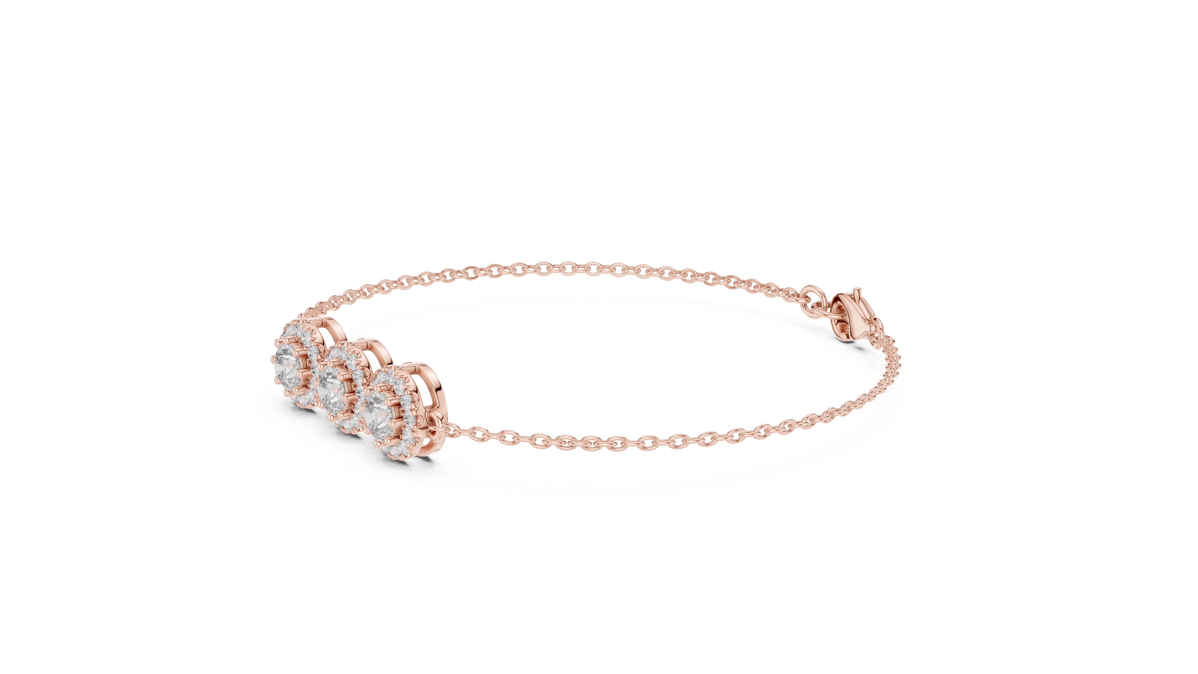 1.29CT EF VS/SI Lab Grown Certified Round Cut Diamond Chain Wedding Bracelet For Women's 14K Rose Gold