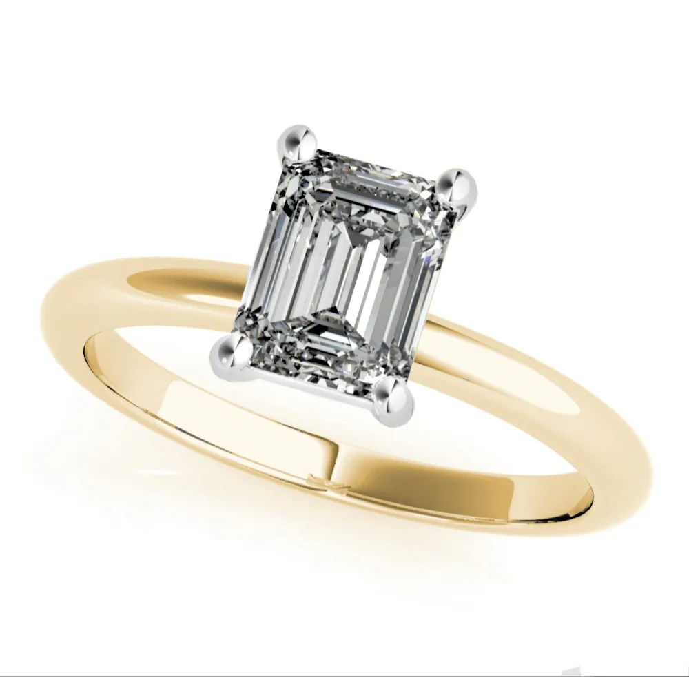 Certified 1.00 CT Emerald  Cut EF VS/SI Lab Grown Diamond Engagement Ring 925 Sterling Silver With Vermeil Gold