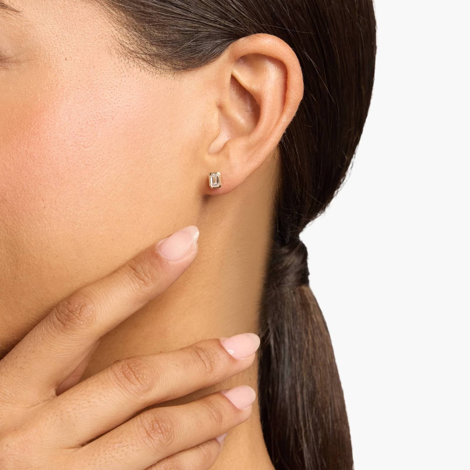 0.50 CT Emerald Cut Certified VS/SI Lab Grown Diamond Stud Earrings925 Sterling Silver With Vermeil Gold