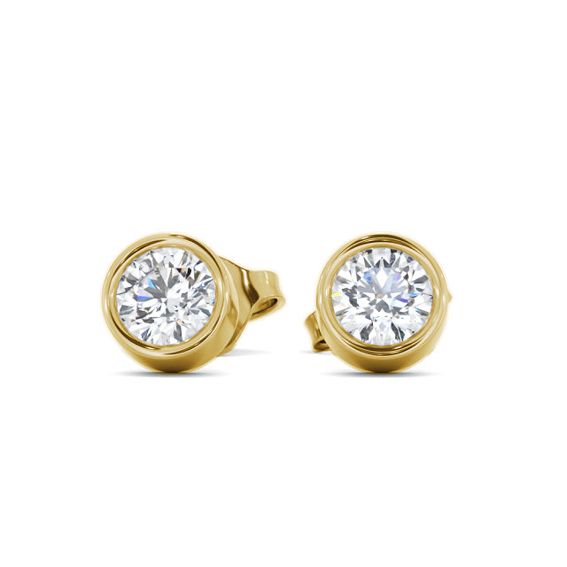 Certified 1 CT Round Cut Lab Grown Diamond Nordic Gold Stud Bezel Set Earrings (Demi-Fine)
