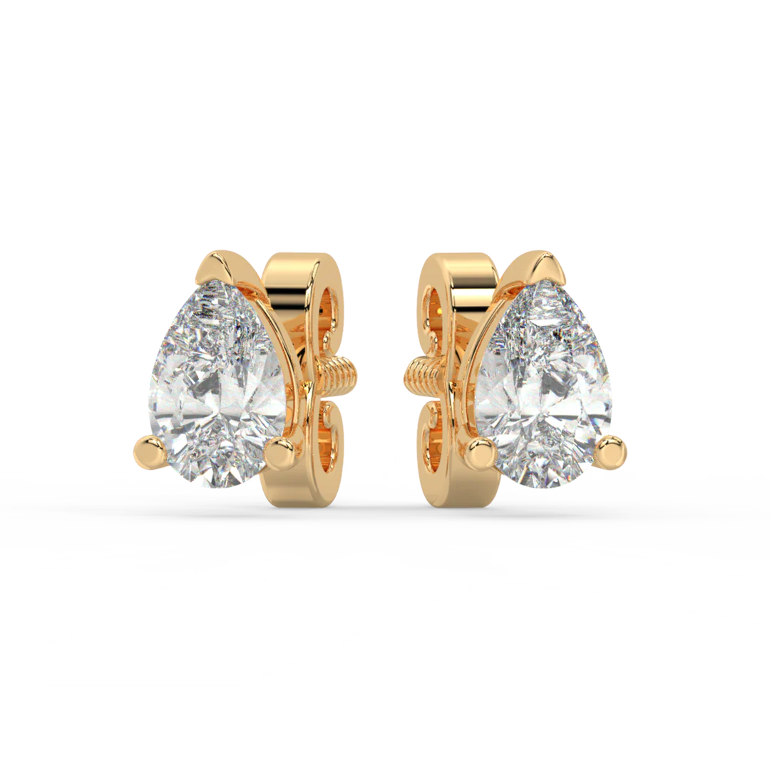0.50 CT Peart Cut Certified VS/SI Lab Grown Diamond Stud Earrings 925 Sterling Silver With Vermeil Gold